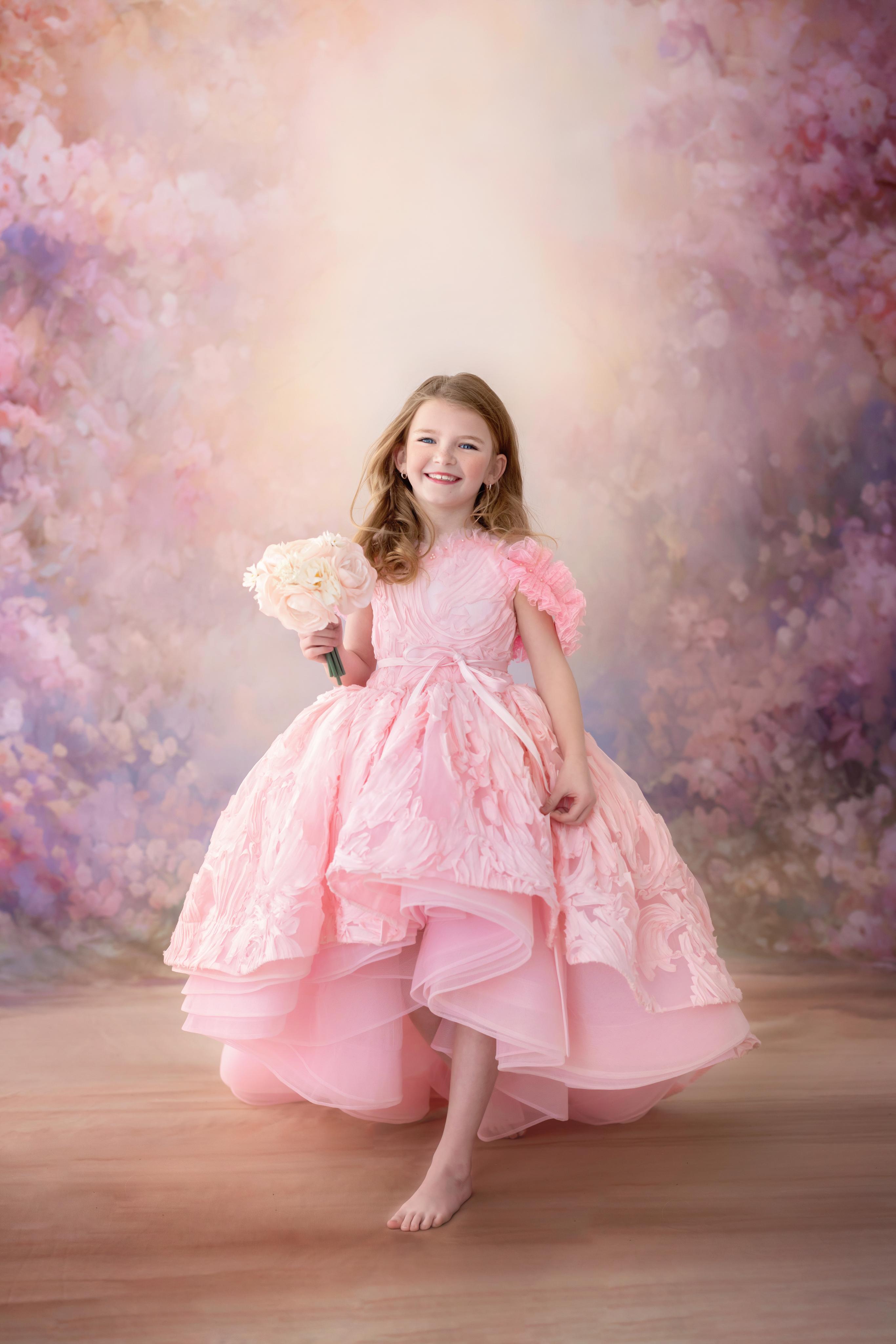 Couture gown rental for girls ages 2 to 8 styled for portraits and special occasions