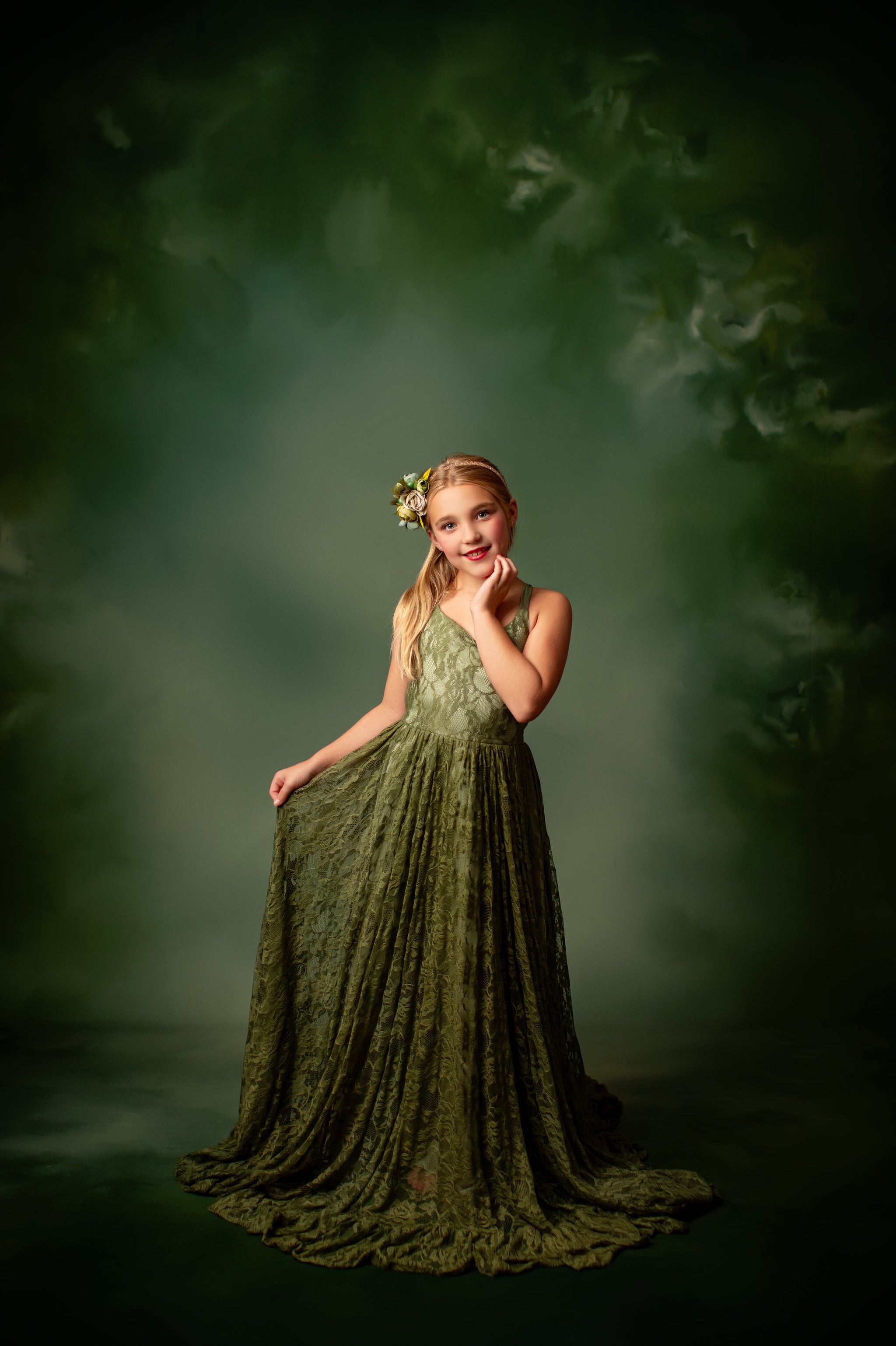Green gowns for photography sessions