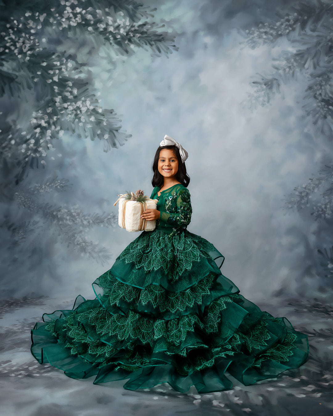 "Emerald Elegance" -Floor Length Gown and Jacket-Green (6-7Year)