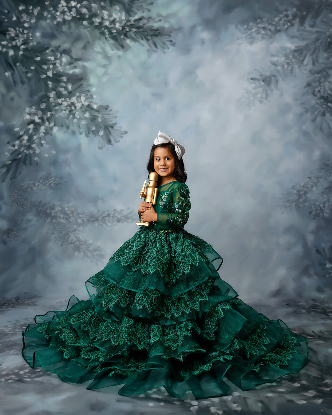 "Emerald Elegance" -Floor Length Gown and Jacket-Green (6-7Year)