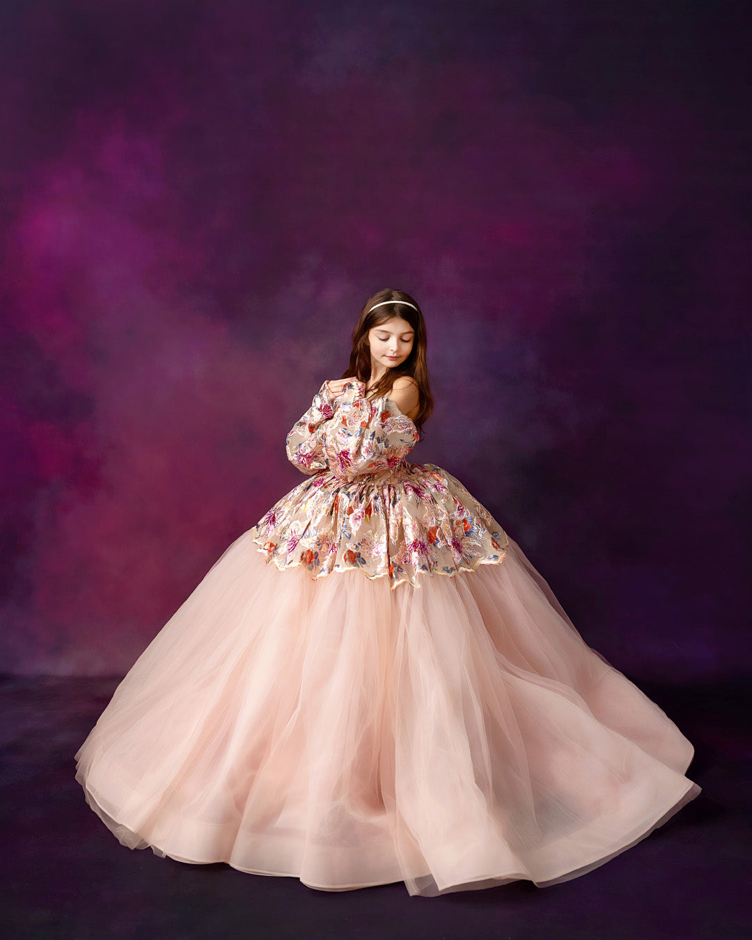 "Fleur de Lune (Moonflower)" -Detachable sleeves + Floor Length Gown - (8-10 year)