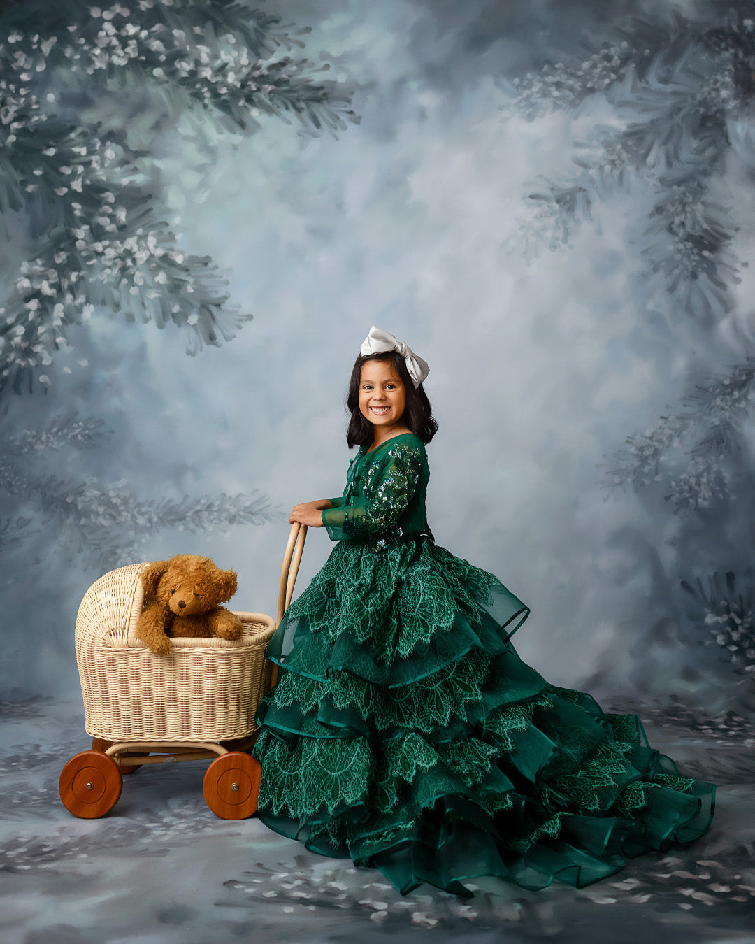 "Emerald Elegance" -Floor Length Gown and Jacket-Green (6-7Year)