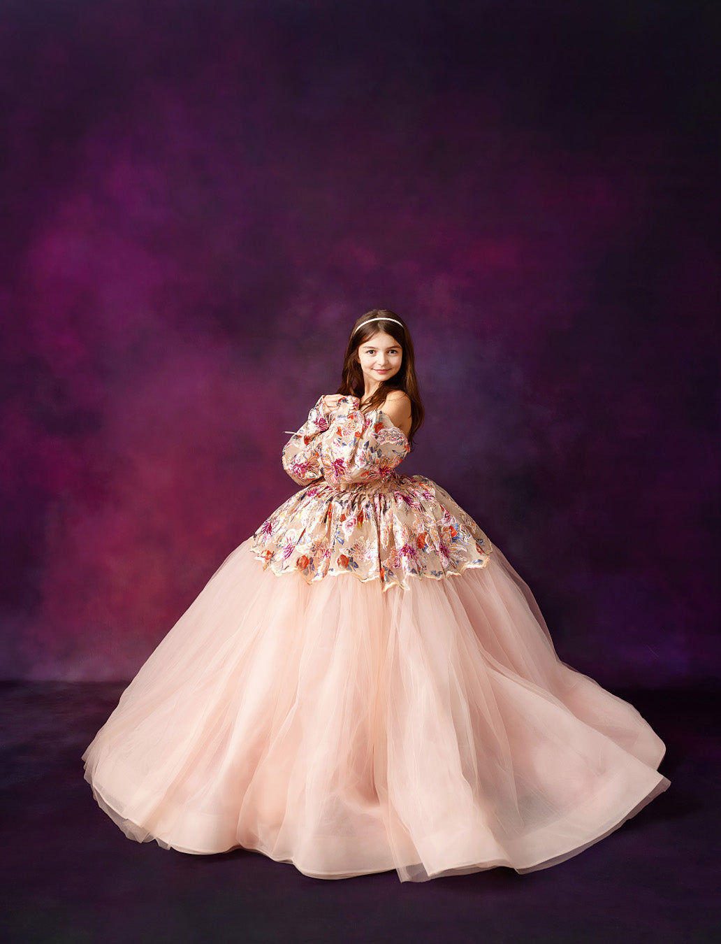 "Fleur de Lune (Moonflower)" -Detachable sleeves + Floor Length Gown - (8-10 year)