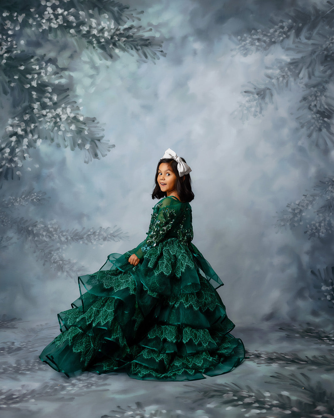 "Emerald Elegance" -Floor Length Gown and Jacket-Green (6-7Year)