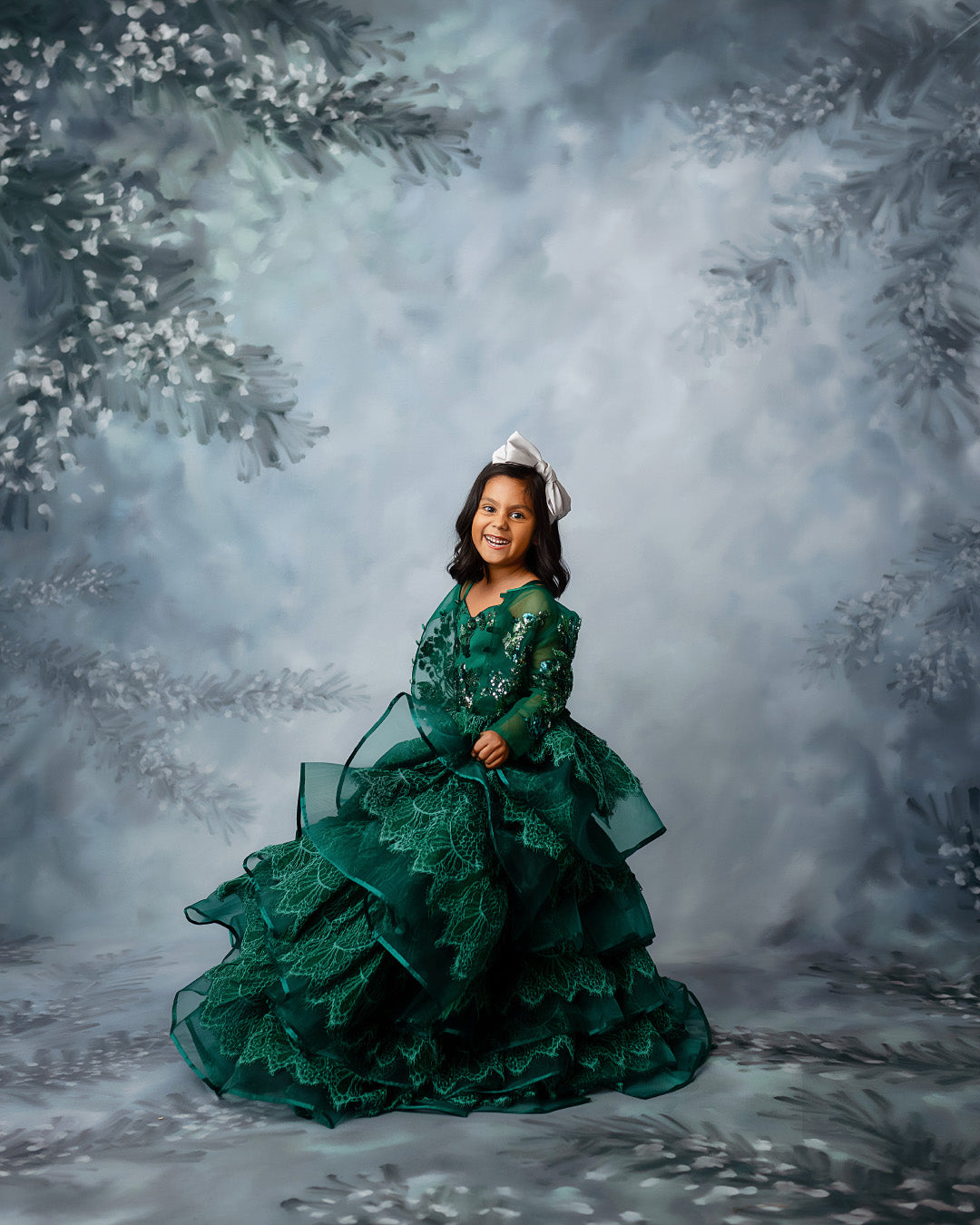 "Emerald Elegance" -Floor Length Gown and Jacket-Green (6-7Year)