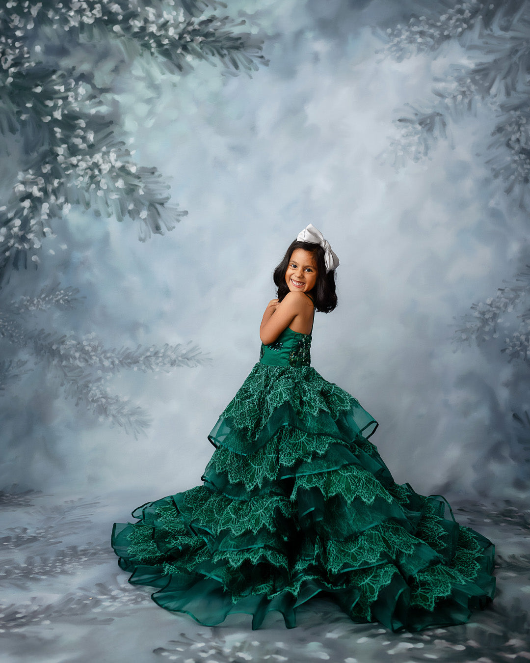 "Emerald Elegance" -Floor Length Gown and Jacket-Green (6-7Year)