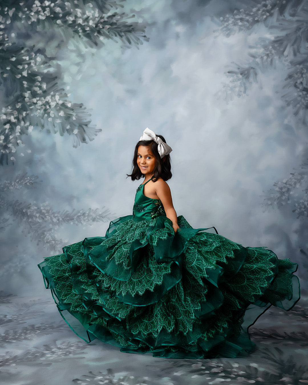 "Emerald Elegance" -Floor Length Gown and Jacket-Green (6-7Year)