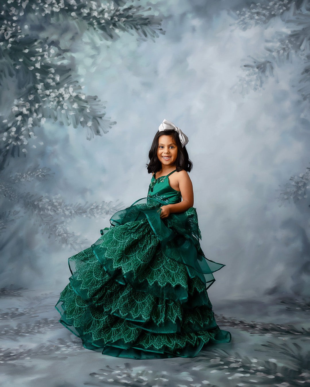 "Emerald Elegance" -Floor Length Gown and Jacket-Green (6-7Year)