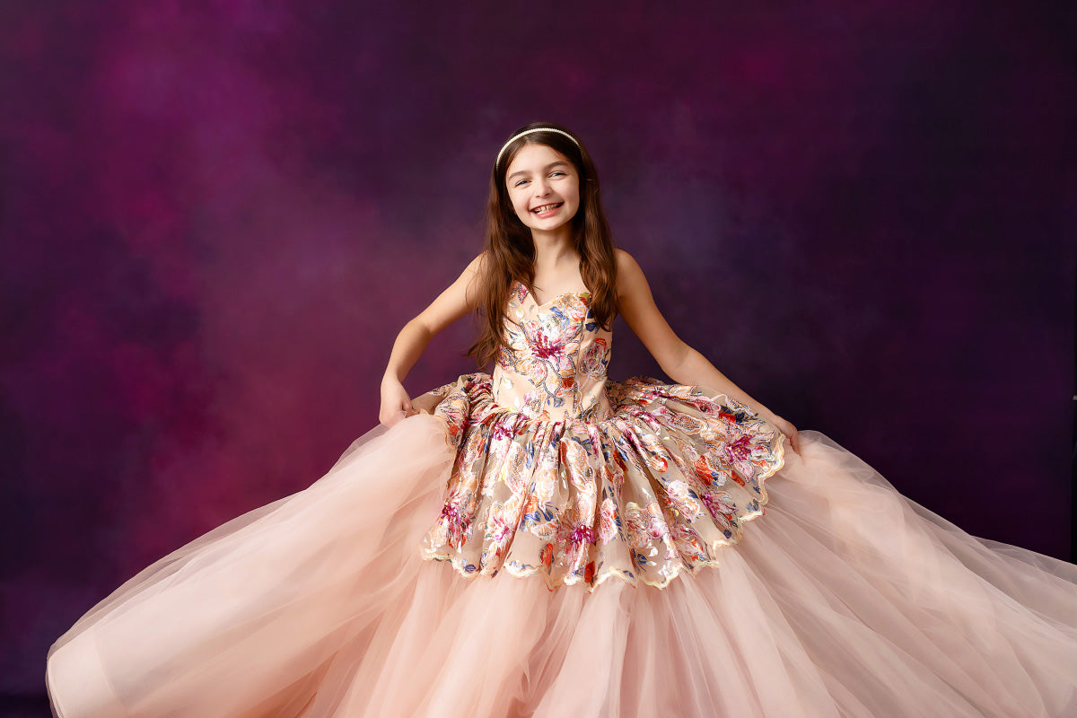 "Fleur de Lune (Moonflower)" -Detachable sleeves + Floor Length Gown - (8-10 year)