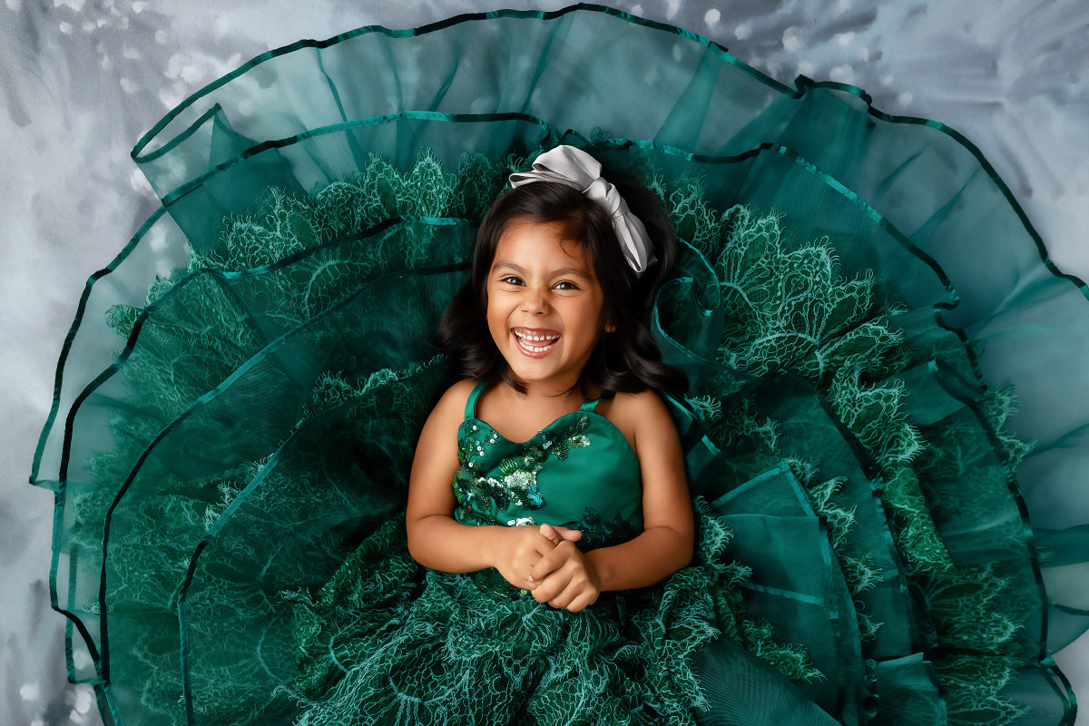"Emerald Elegance" -Floor Length Gown and Jacket-Green (6-7Year)