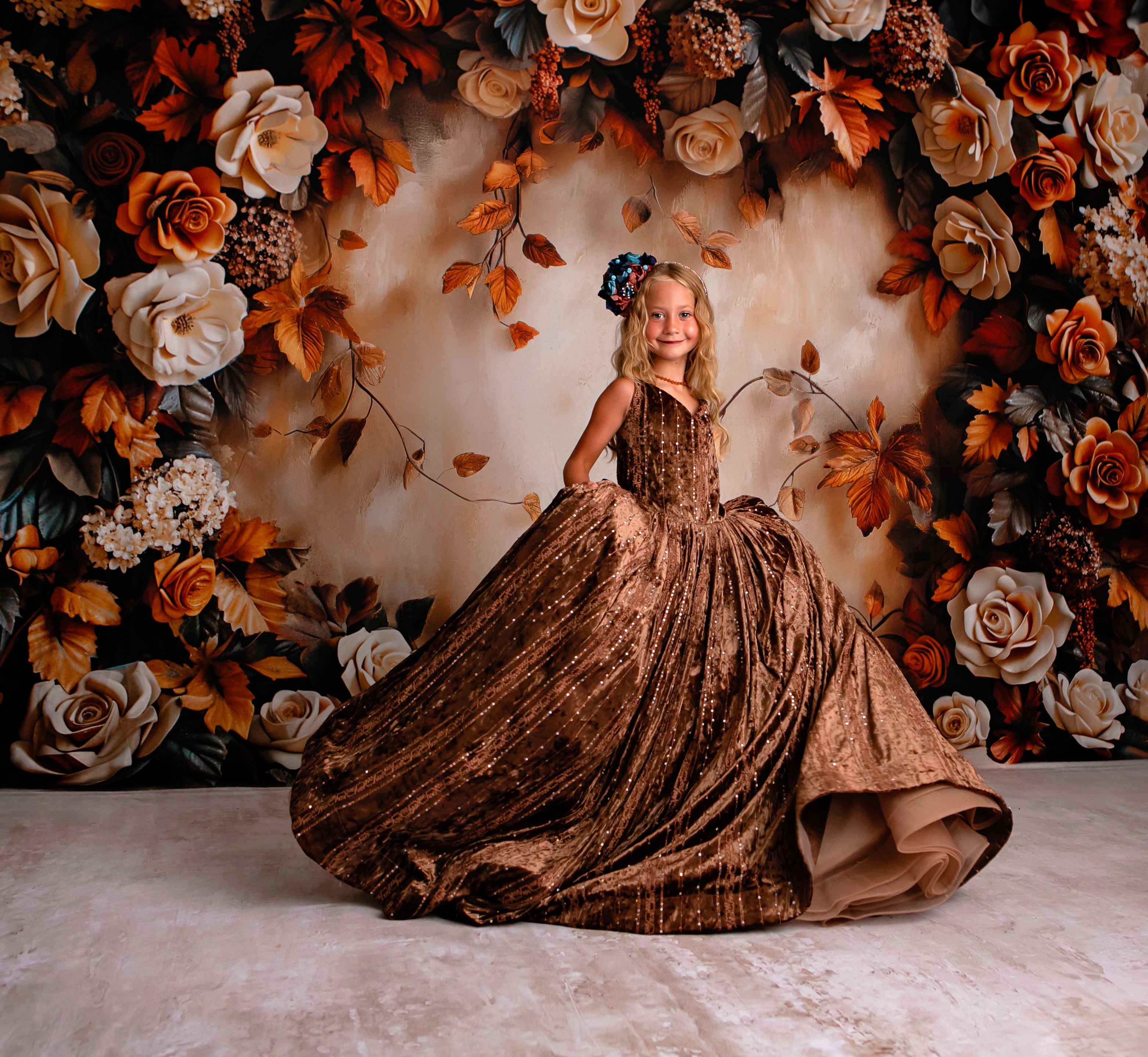 Intricately embroidered lace paired with sparkling sequin accents.