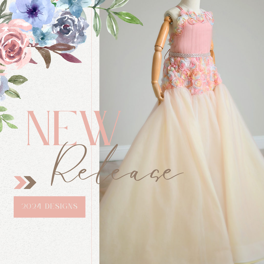Sunshine Bouquet - floor long gown +Detach puff sleeves and belt (10 year- 11 year)