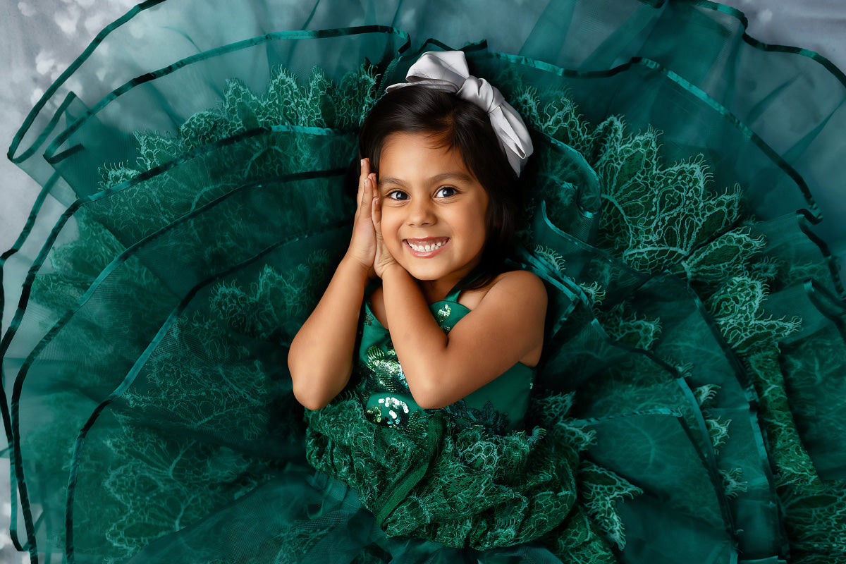 "Emerald Elegance" -Floor Length Gown and Jacket-Green (6-7Year)