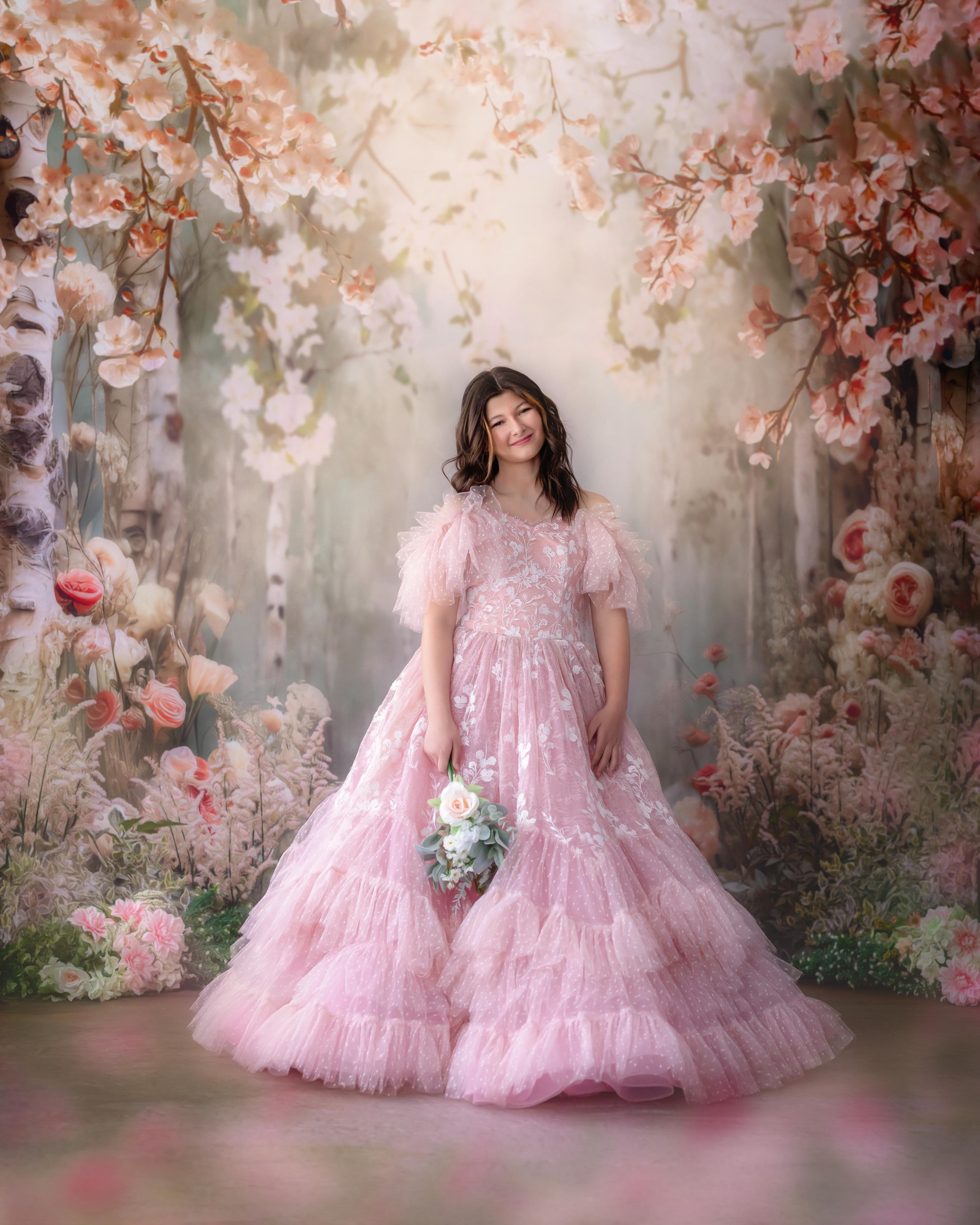 "Dentelle Rose" Floor-Length Dress | Editorial Couture Gown for Special Occasions