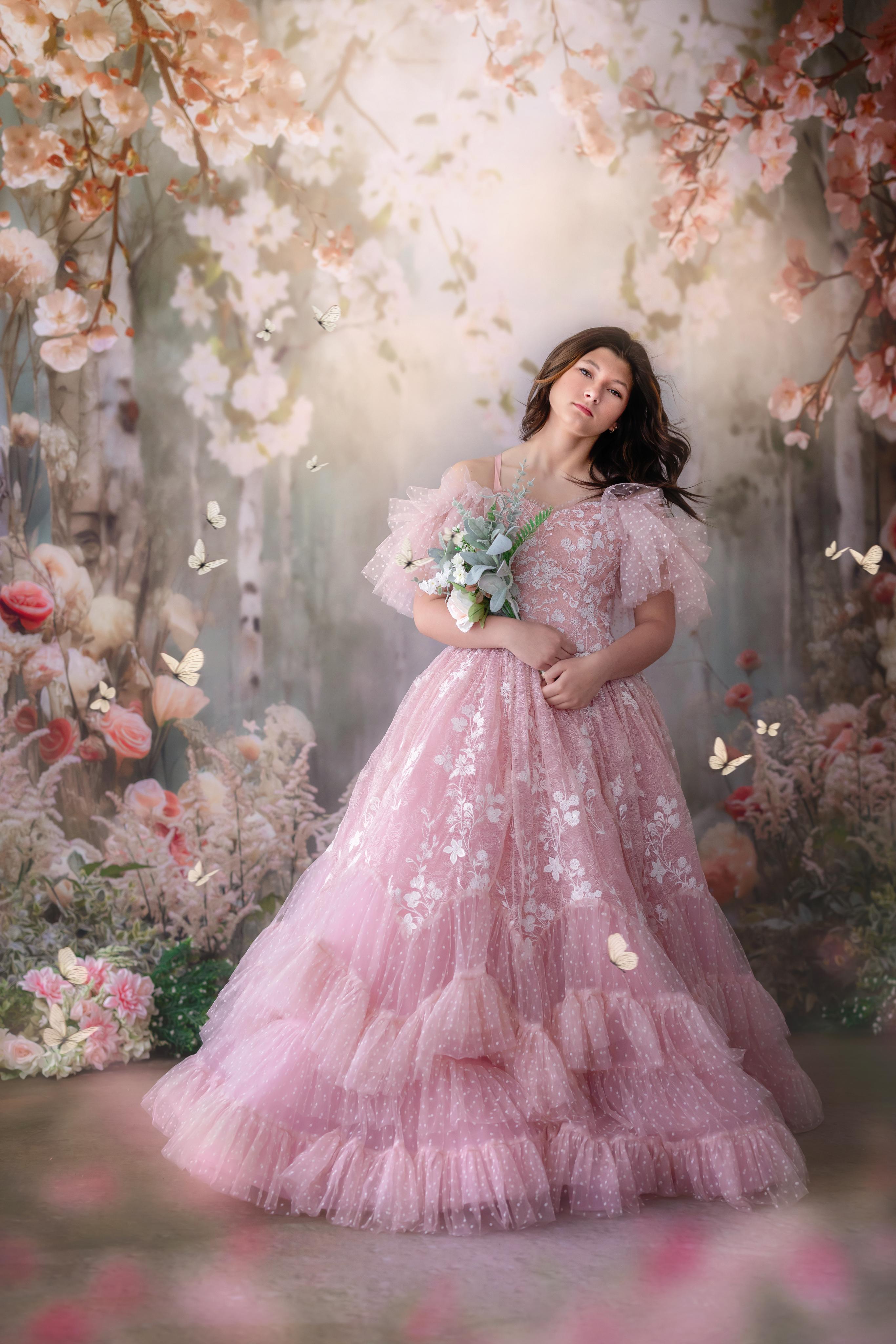 "Dentelle Rose" Floor-Length Dress | Editorial Couture Gown for Special Occasions