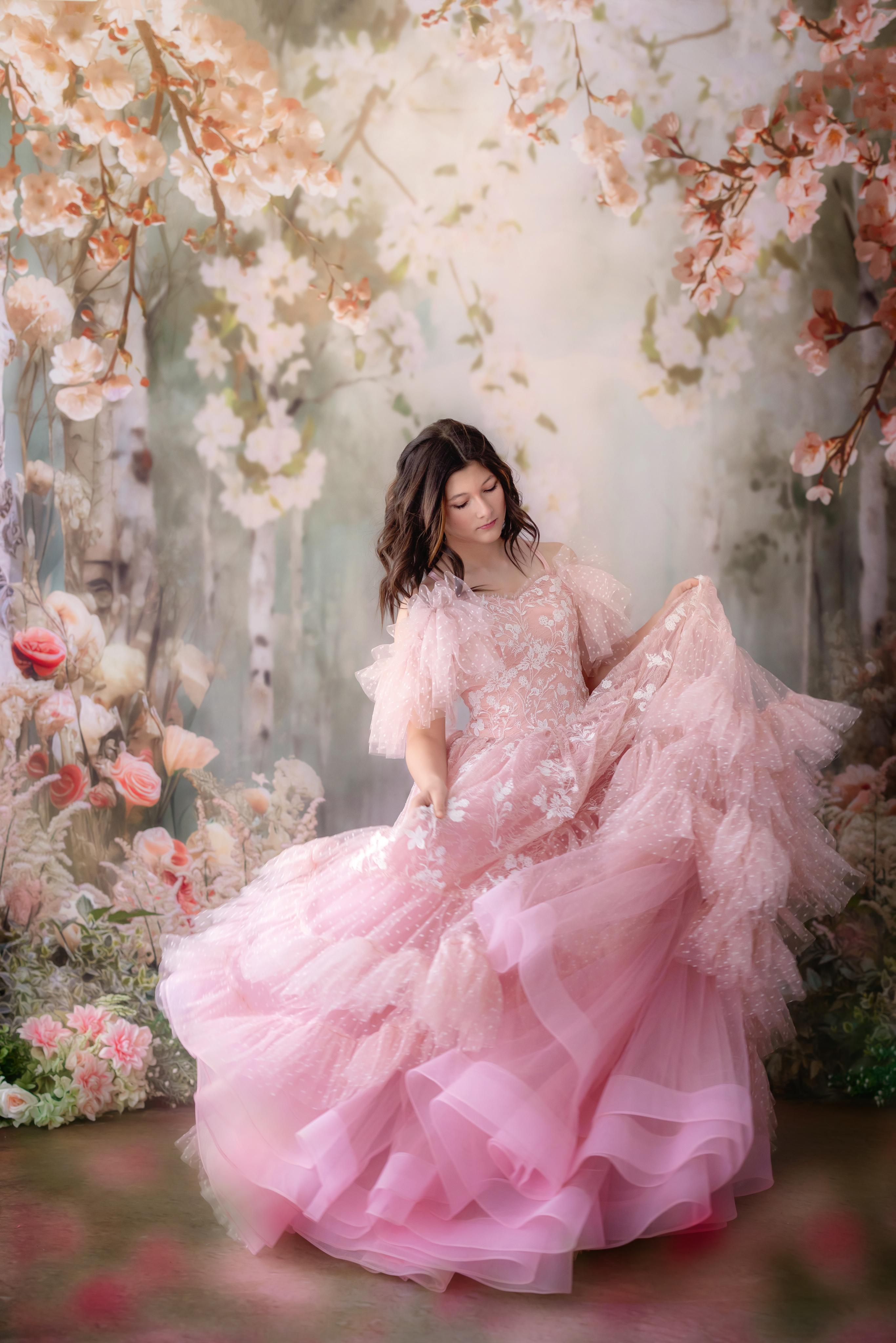 "Dentelle Rose" Floor-Length Dress | Editorial Couture Gown for Special Occasions