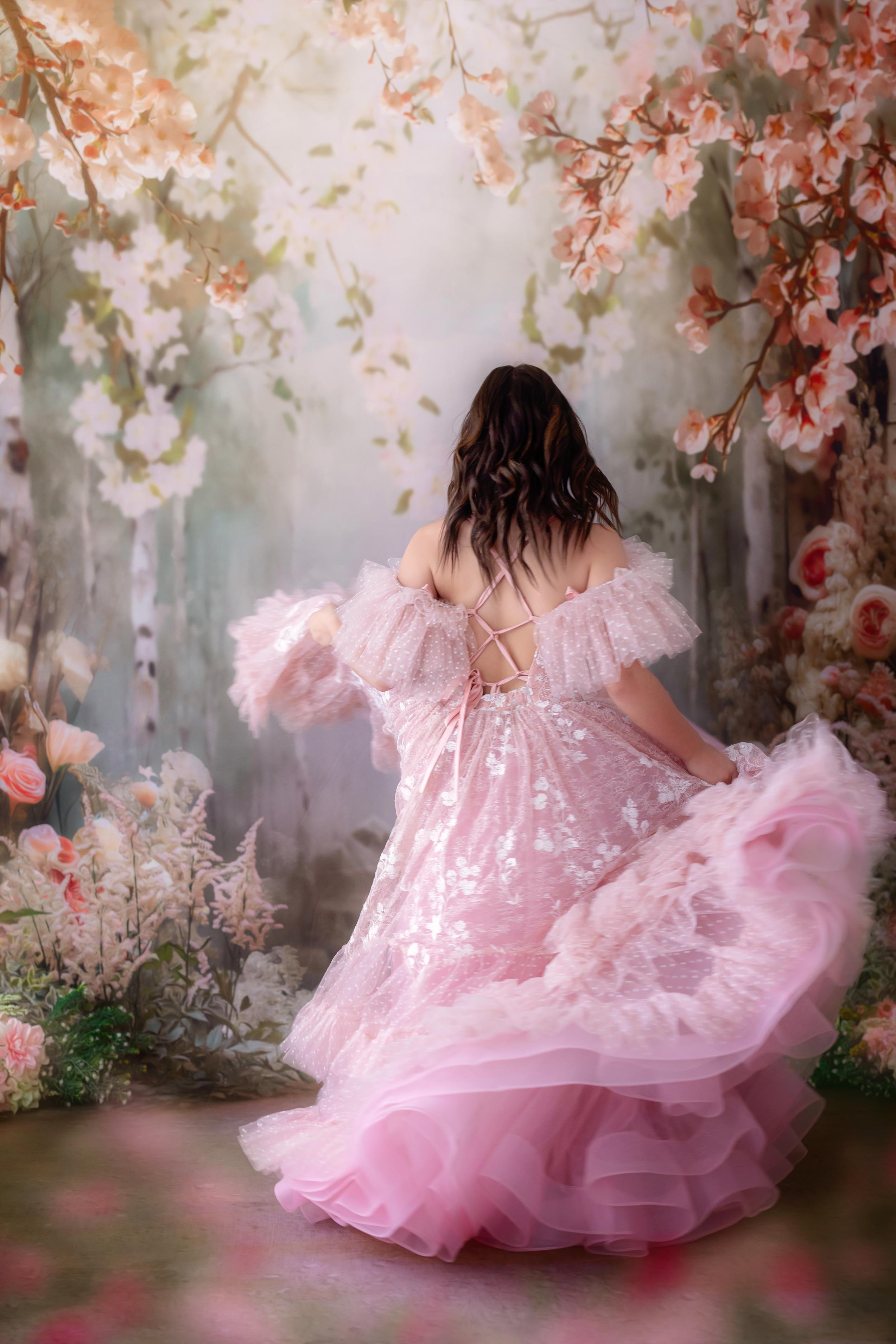 "Dentelle Rose" Floor-Length Dress | Editorial Couture Gown for Special Occasions