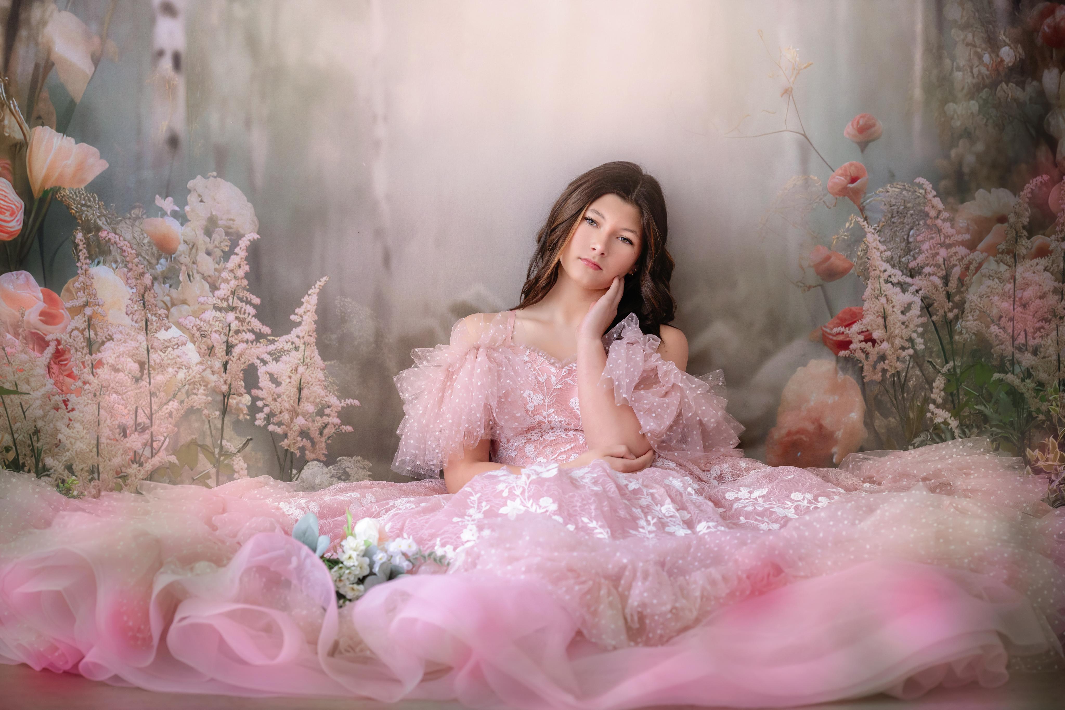 "Dentelle Rose" Floor-Length Dress | Editorial Couture Gown for Special Occasions