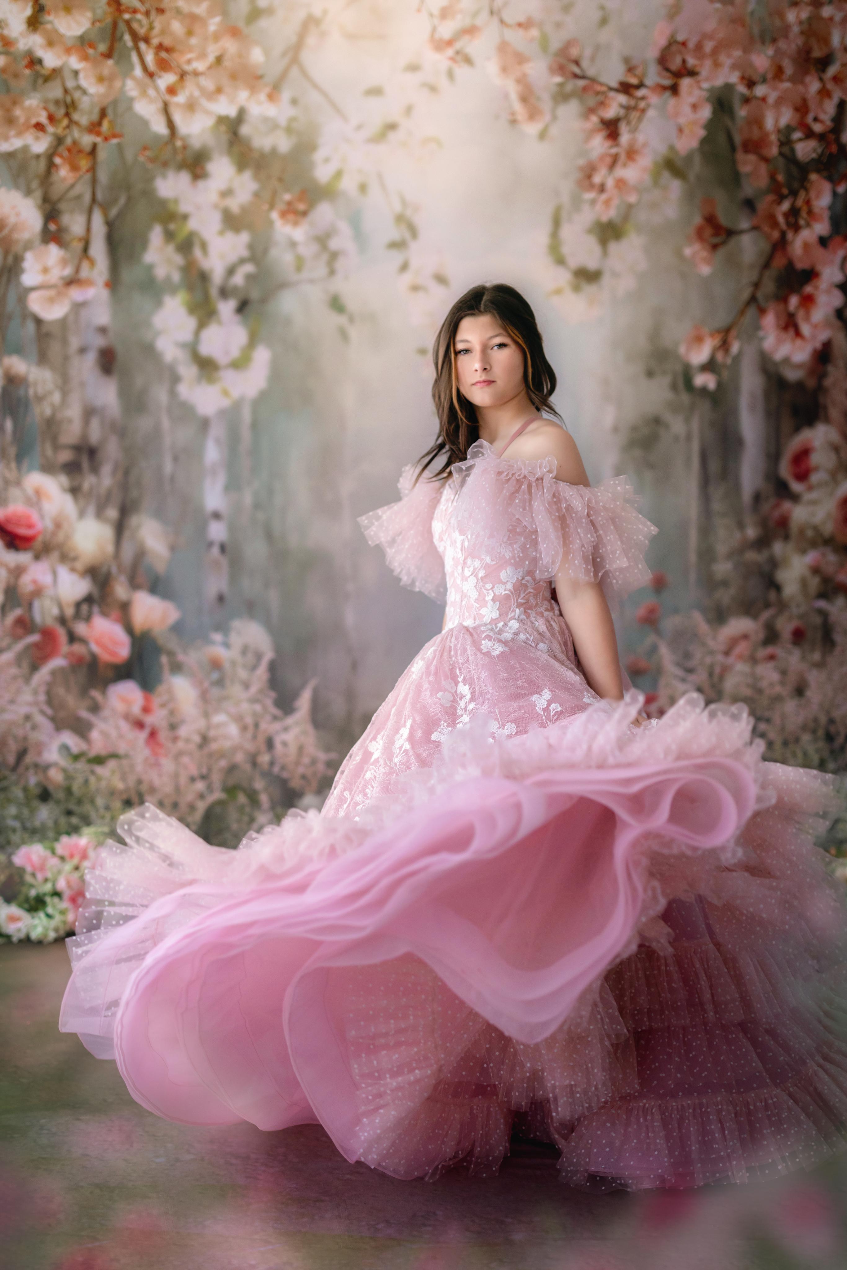 "Dentelle Rose" Floor-Length Dress | Editorial Couture Gown for Special Occasions