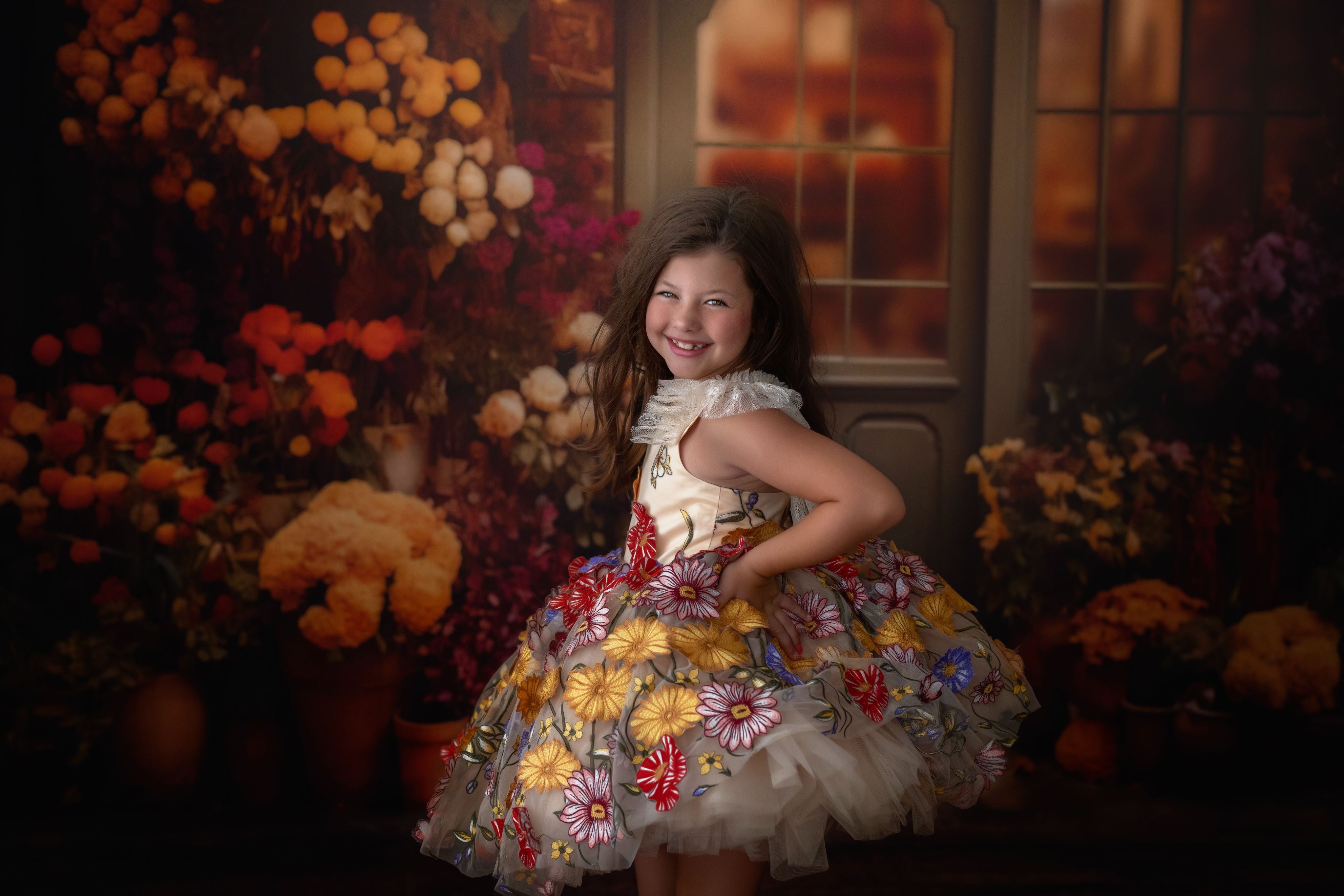 "Daisymae" in Champagne - Petal Short Length Dress ( 5 Year - Petite 6 Year)