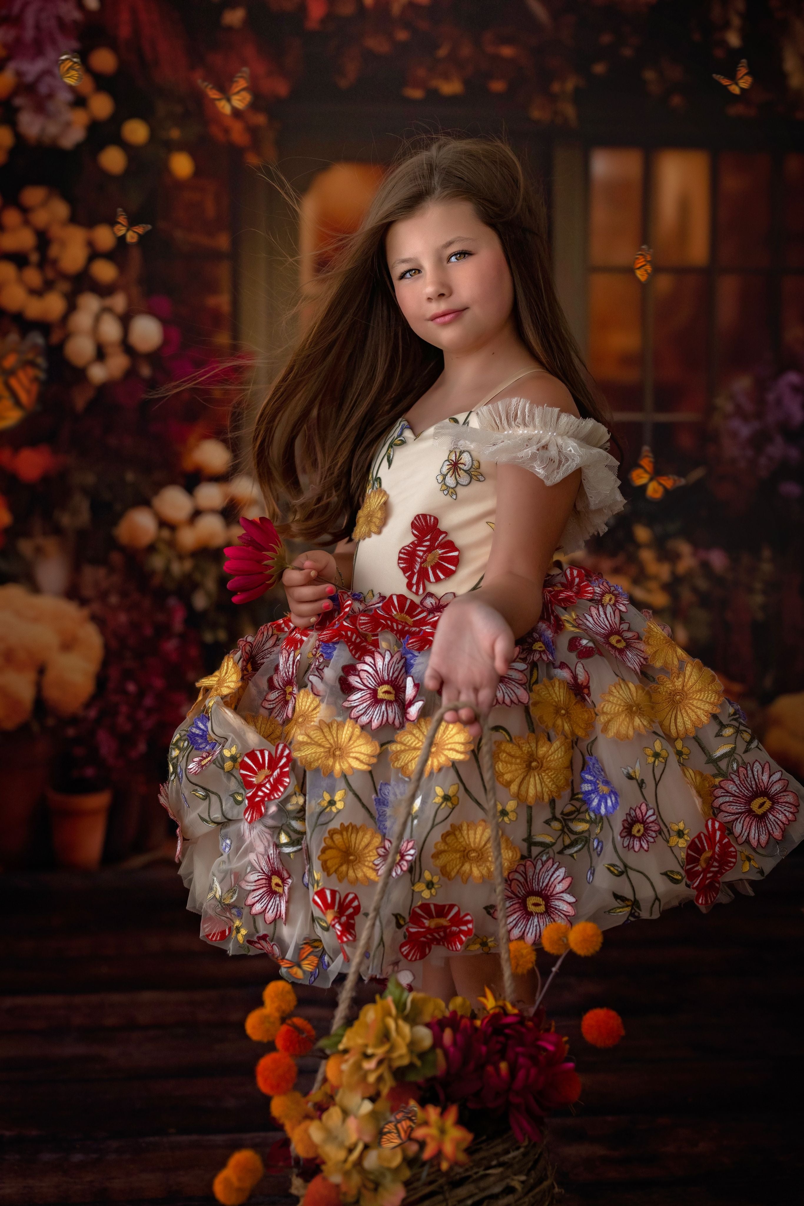 "Daisymae" in Champagne - Petal Short Length Dress ( 5 Year - Petite 6 Year)