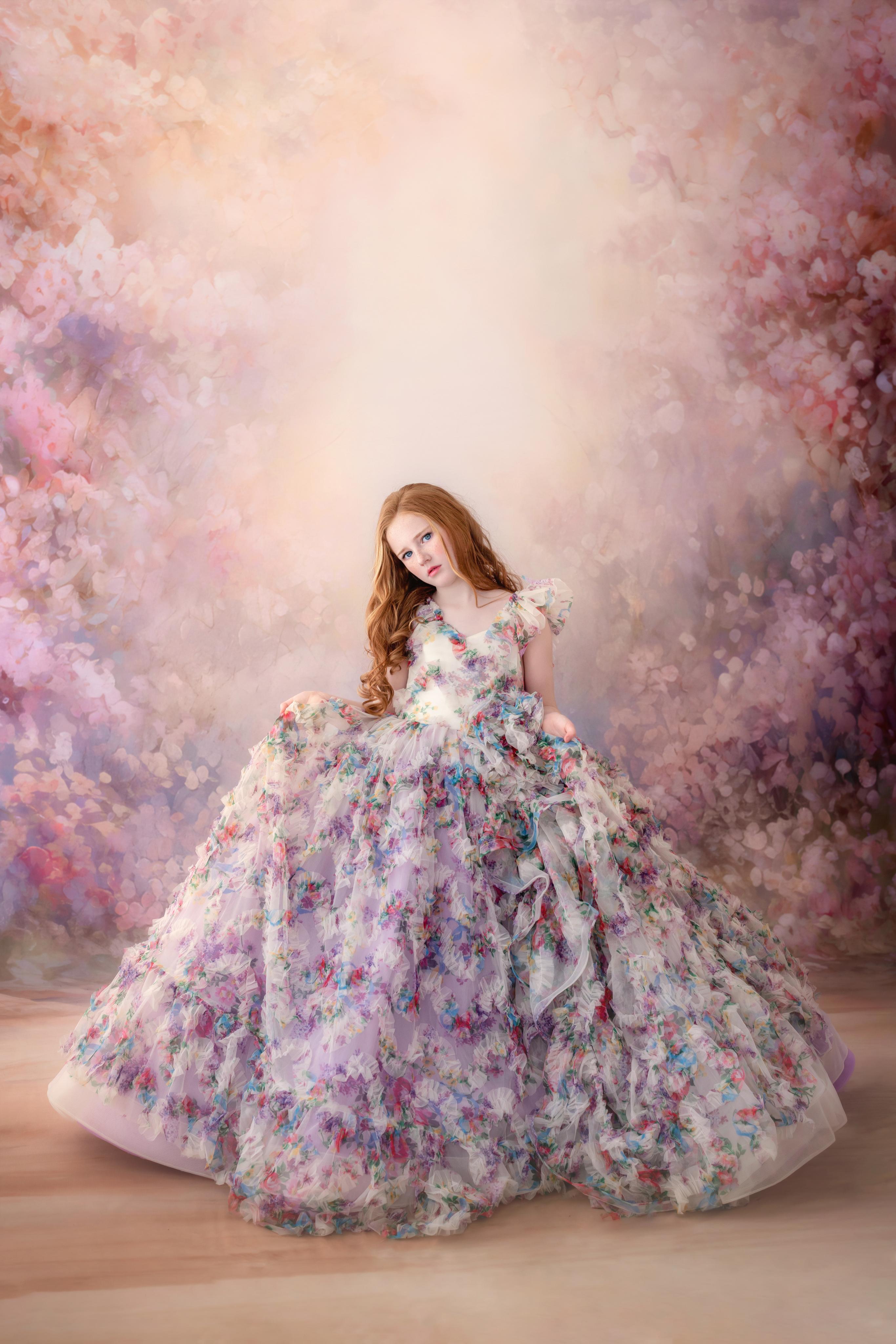 RETIRED RENTAL EUC EXCLUSIVE limited release gown - Meadow Bloom floor long gown (6 year- 8 year)