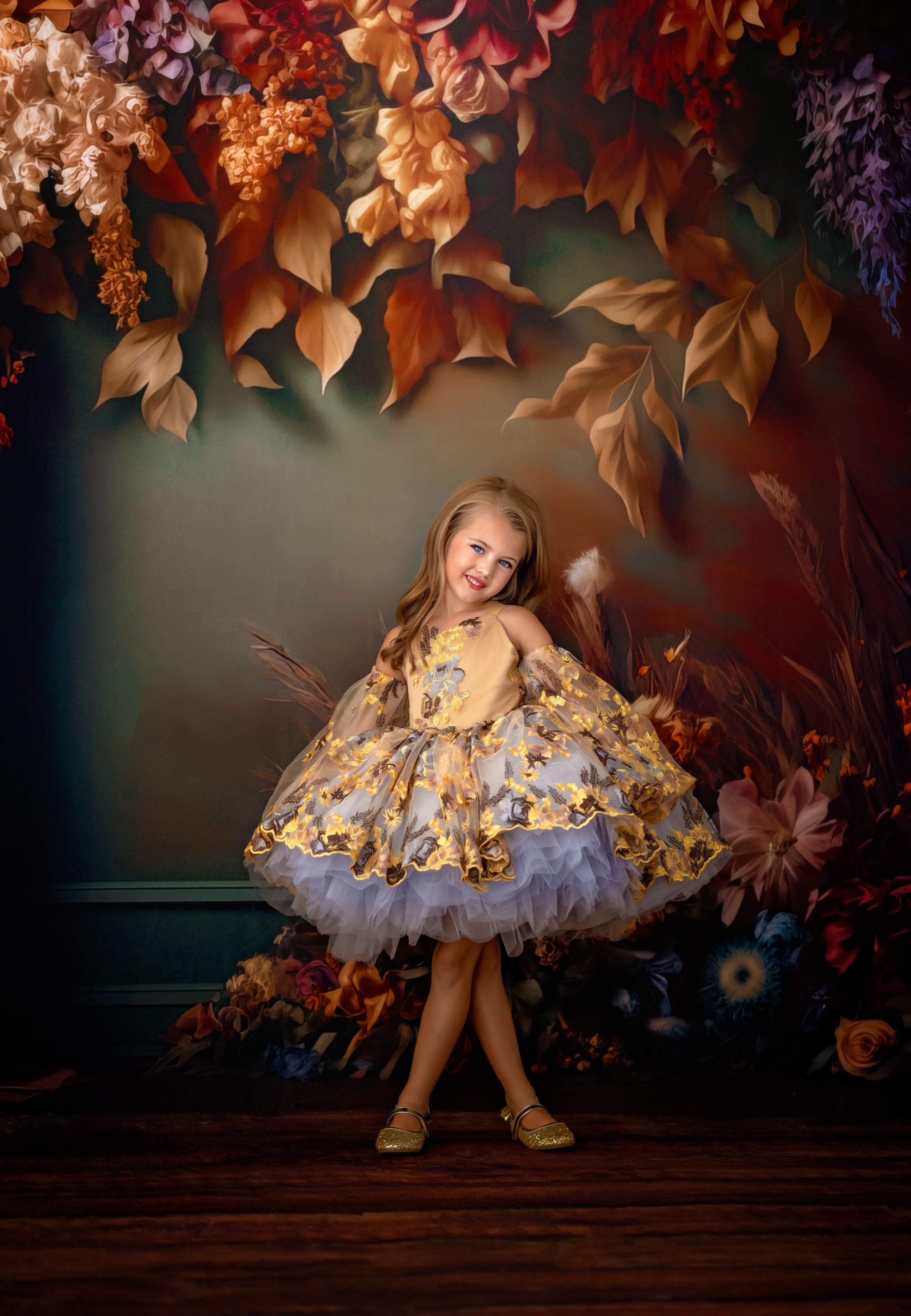 "Thistle"  Detachable Sleeves Petal Length Dress ( 6 Year - Petite 7 Year)