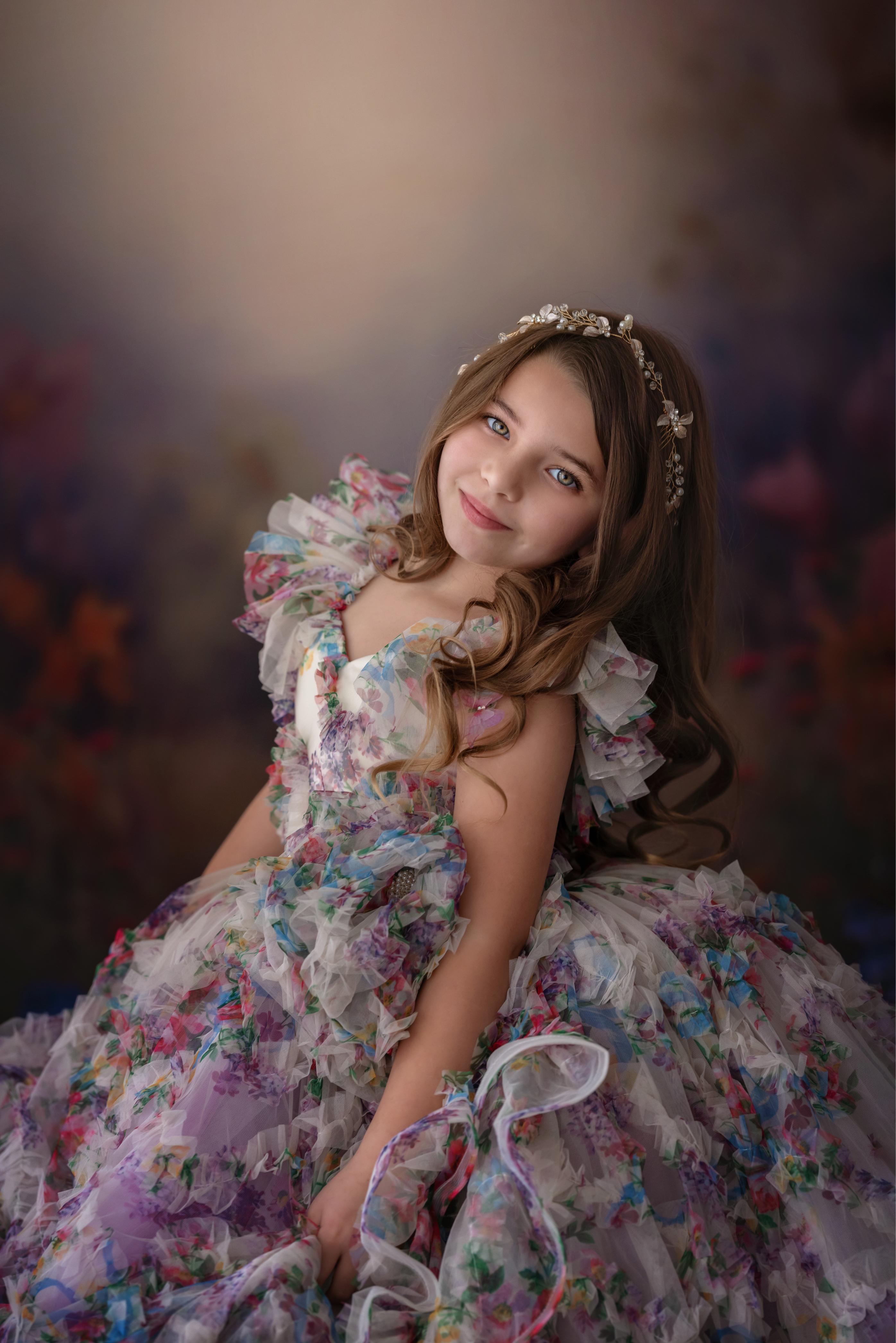 RETIRED RENTAL EUC EXCLUSIVE limited release gown - Meadow Bloom floor long gown (6 year- 8 year)
