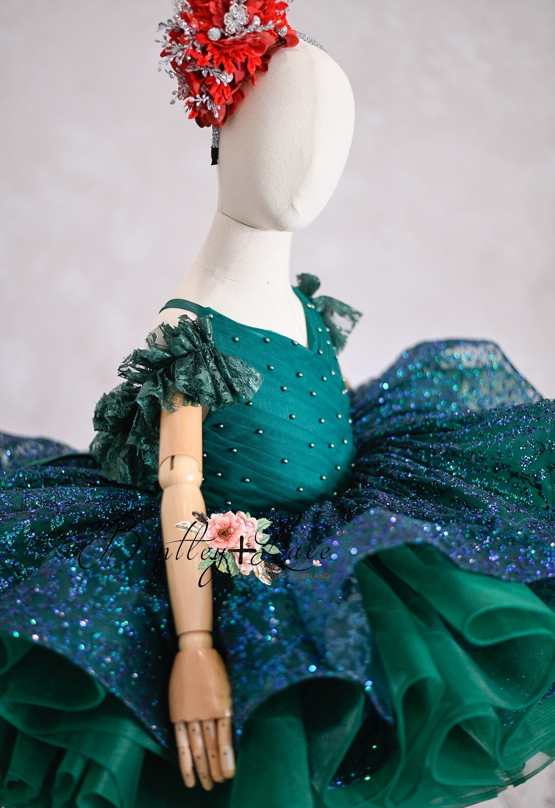 REMNANT Red sparkles short dress, can be upgraded as shown- detachable skirt is extra