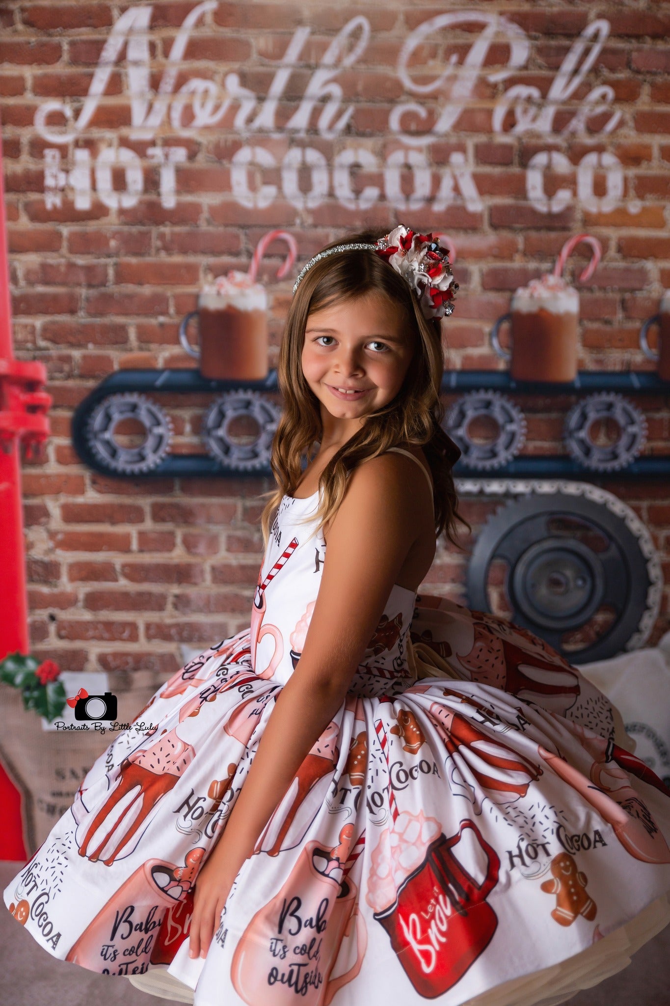 Hot Cocoa-inspired Christmas dress for girls’ mini sessions