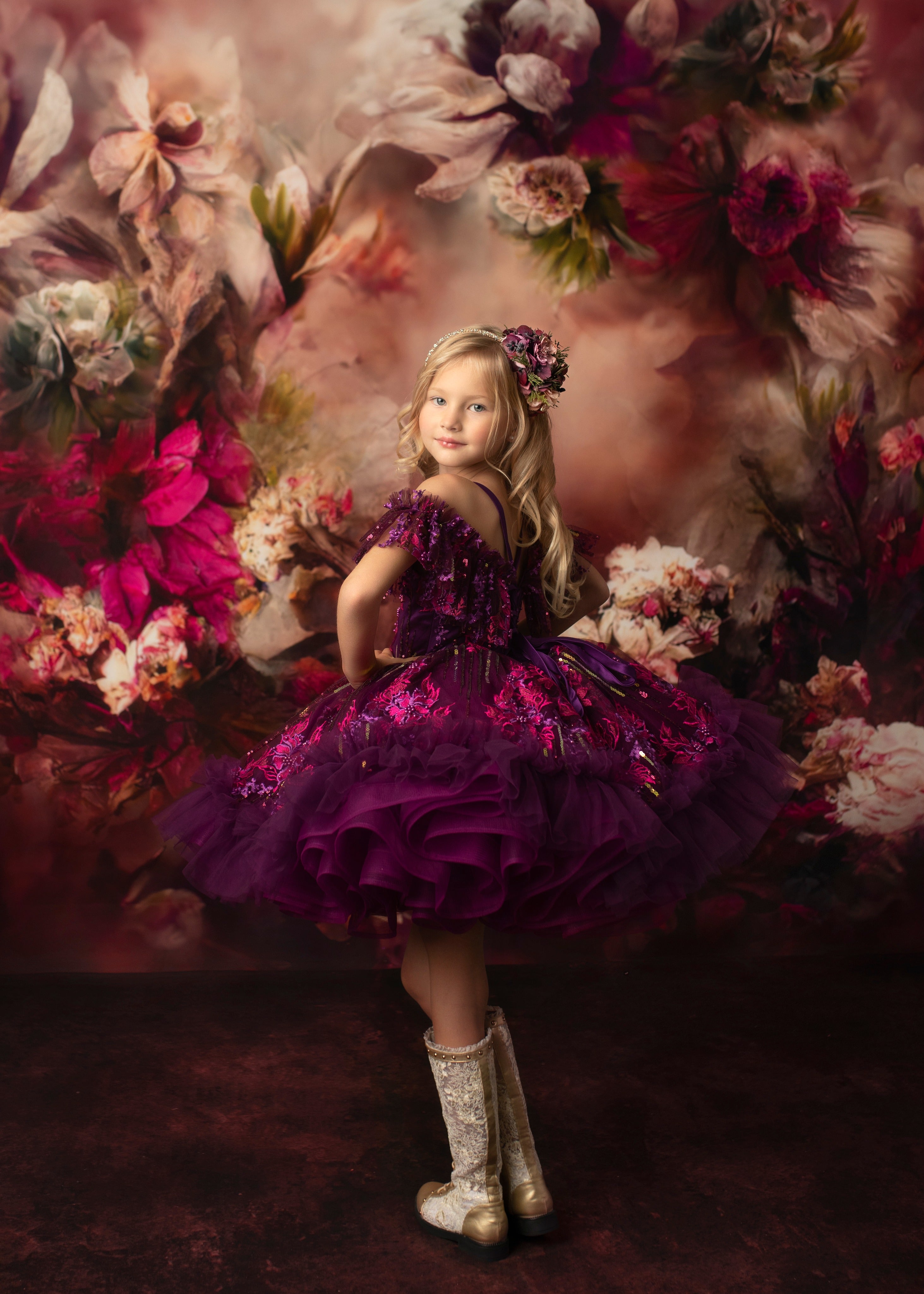 "Cotton Candy"- purple haze petal Length Dress ( 5 Year - 6 Year)