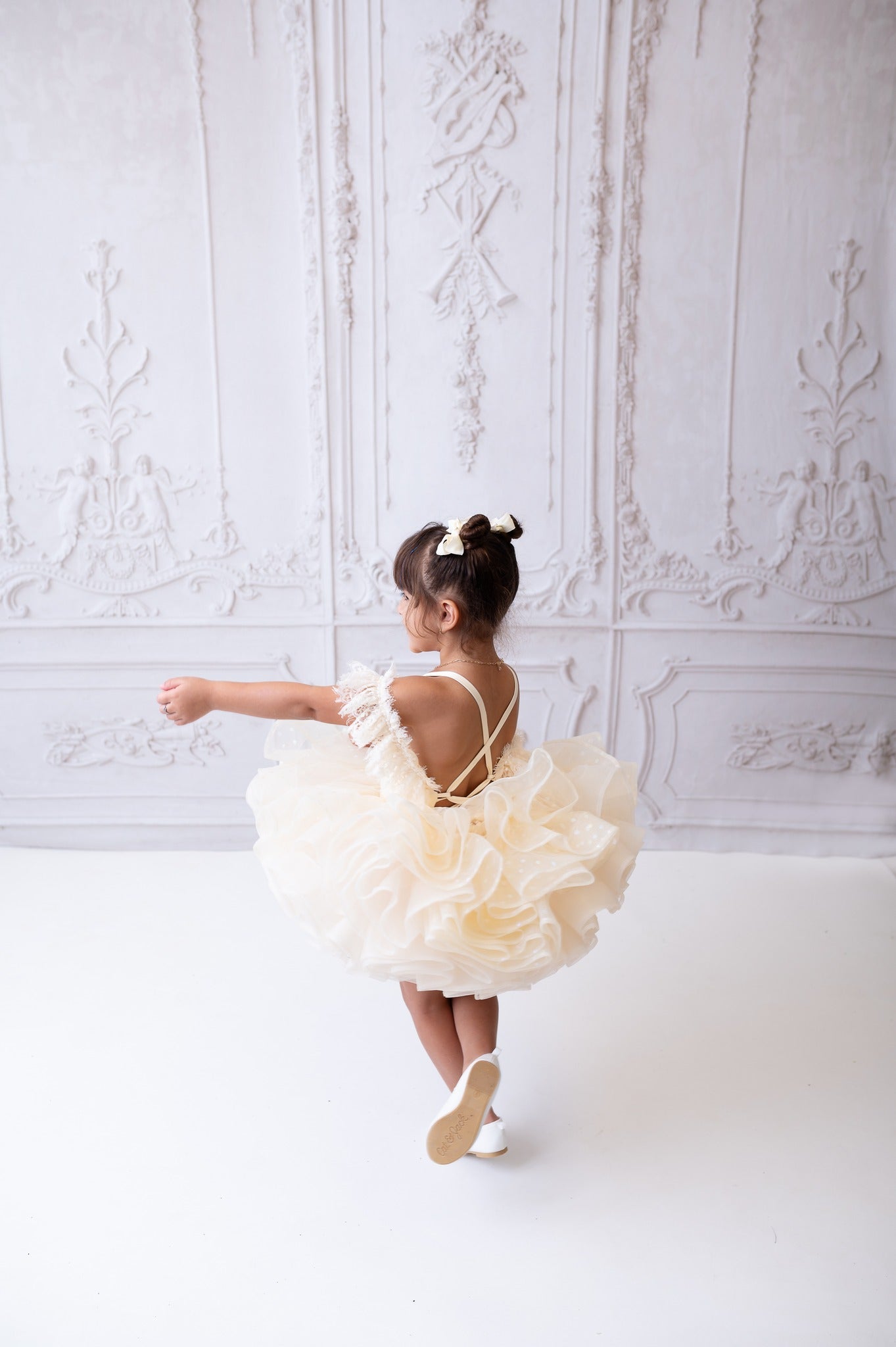 Champagne Confetti - off shoulder Petal Length Dress (2 Year-Petite 3 Year)