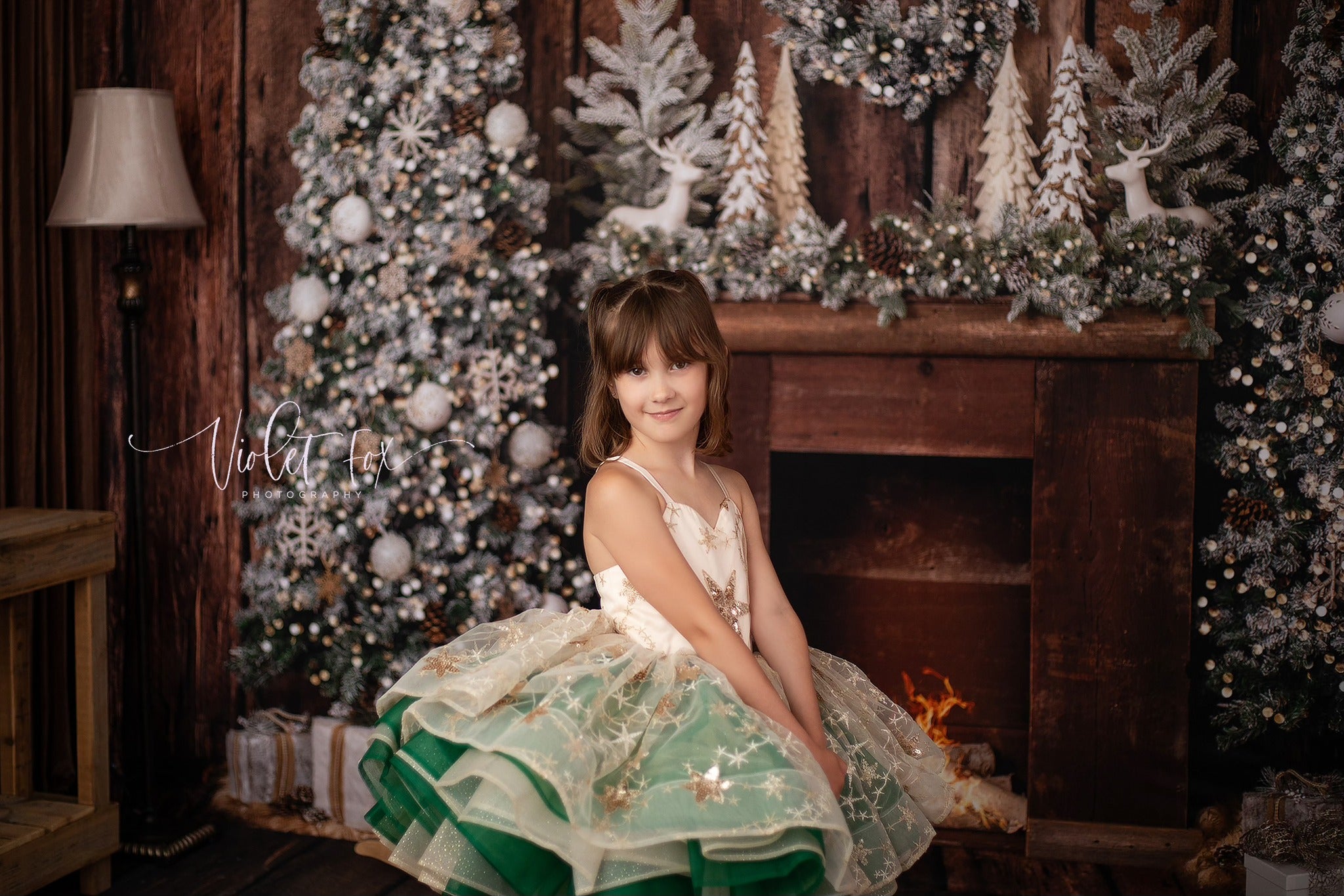 girl wearing a festive star dress for photo shoot