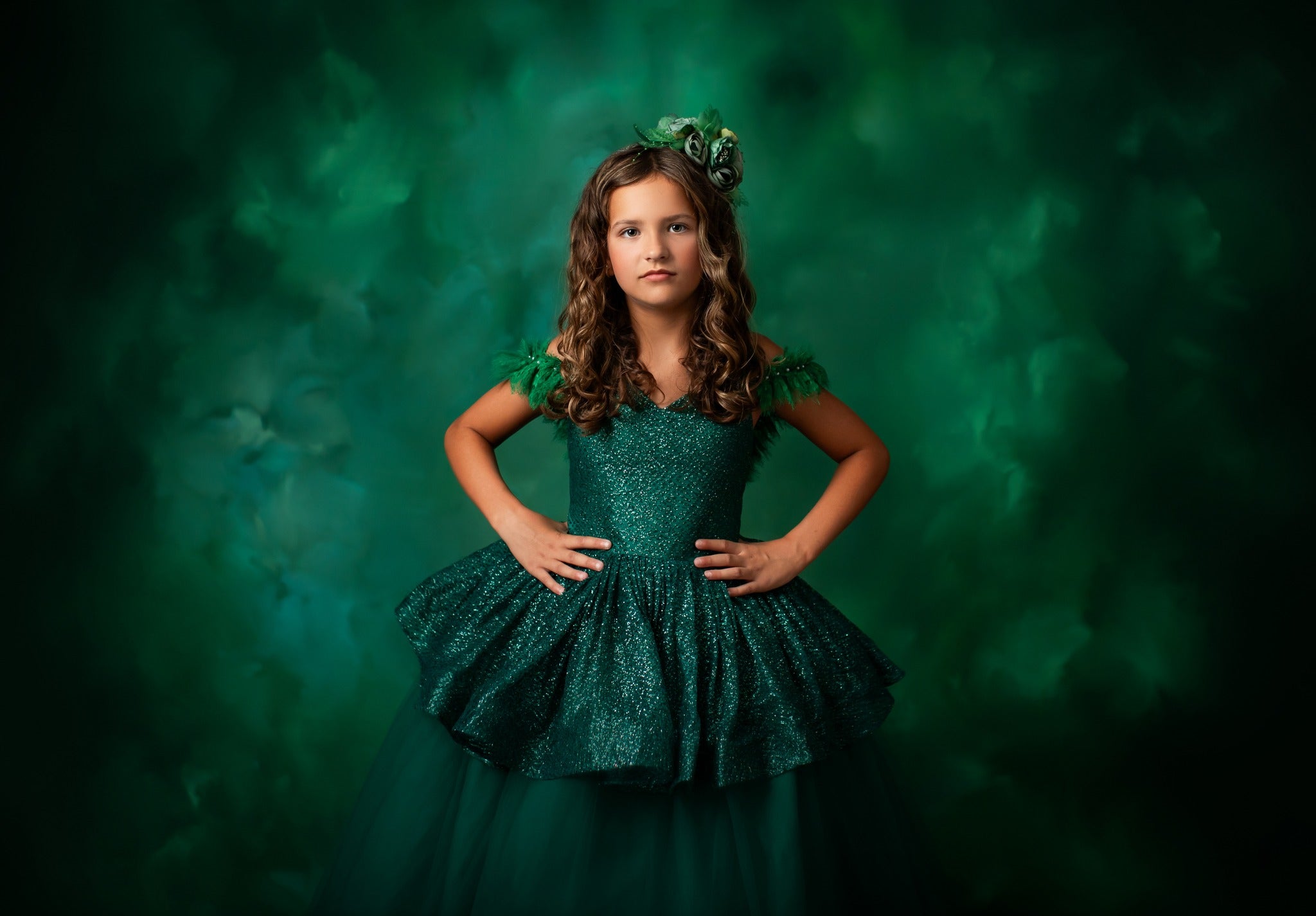 "Evergreen" -Peplum Floor Long - Custom Colors Available- Editorial Dress, Couture Gown, Special Occasion Dress
