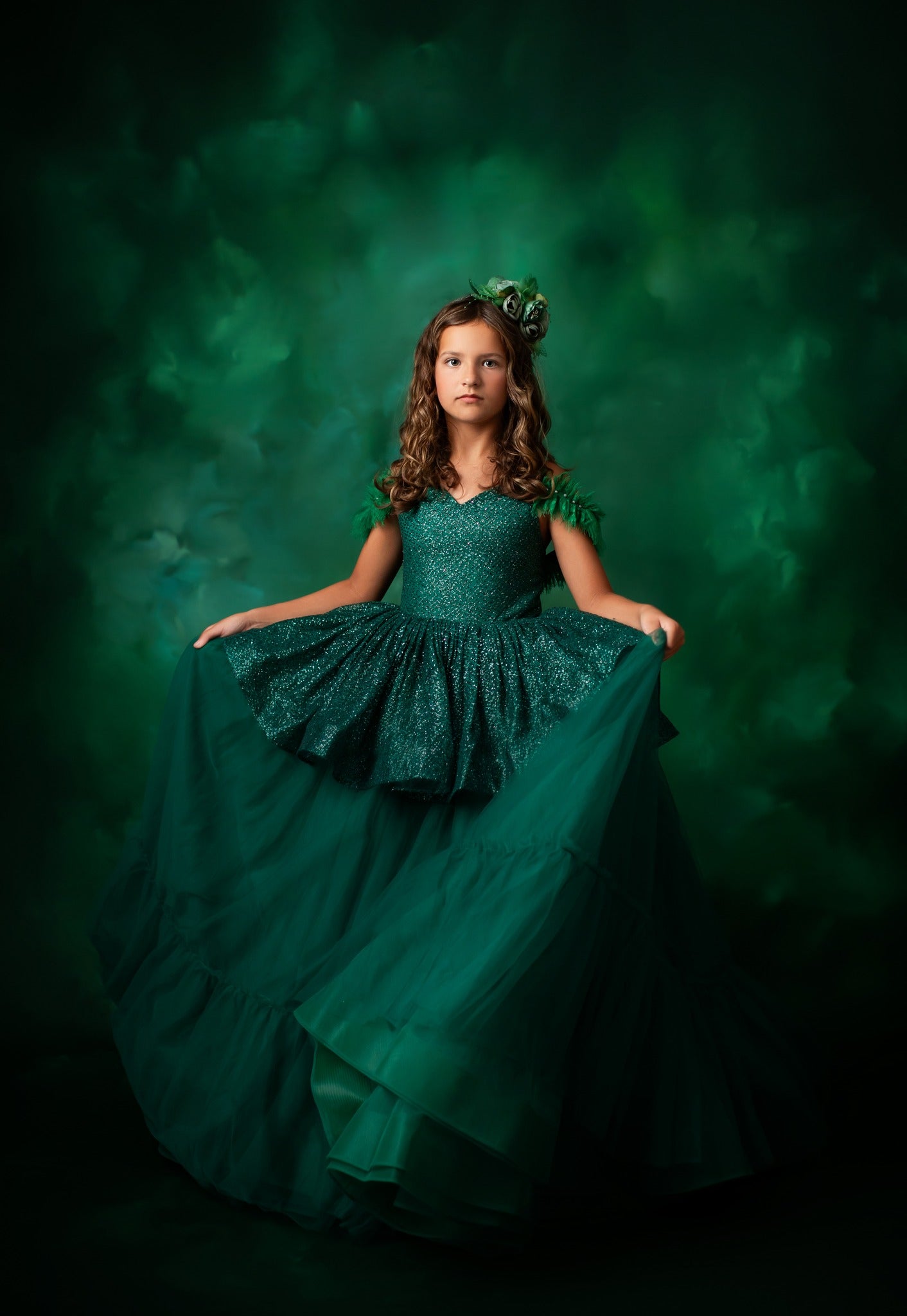 Green glitter couture gown