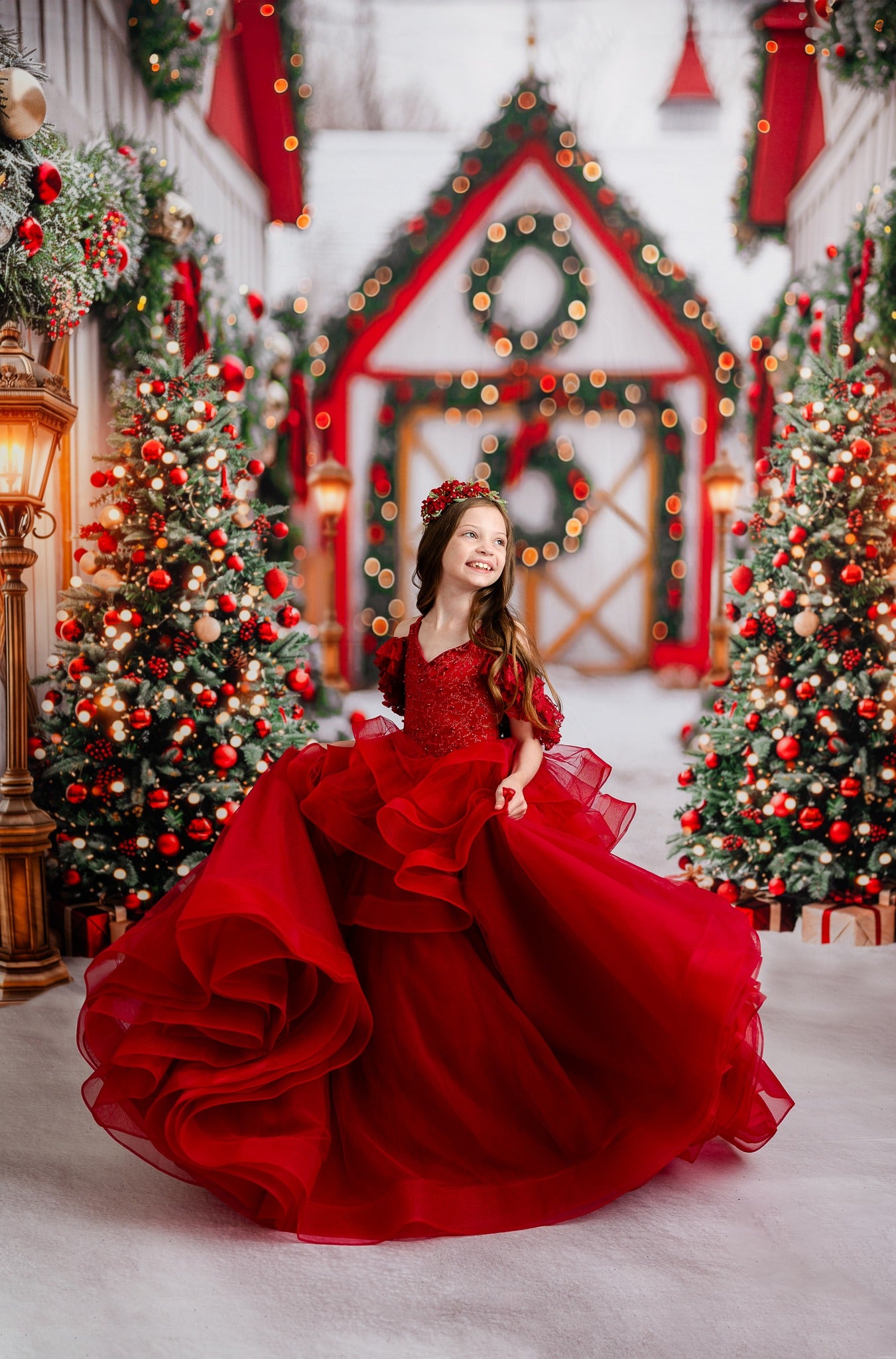 girl wearing a beautiful red holiday dress