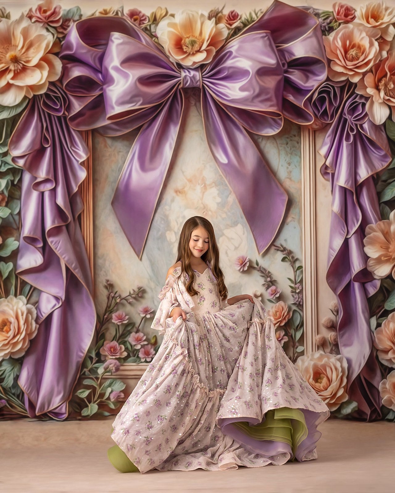 "Whispering Serenade gown with a flowing silhouette, perfect for elegant photography sessions."