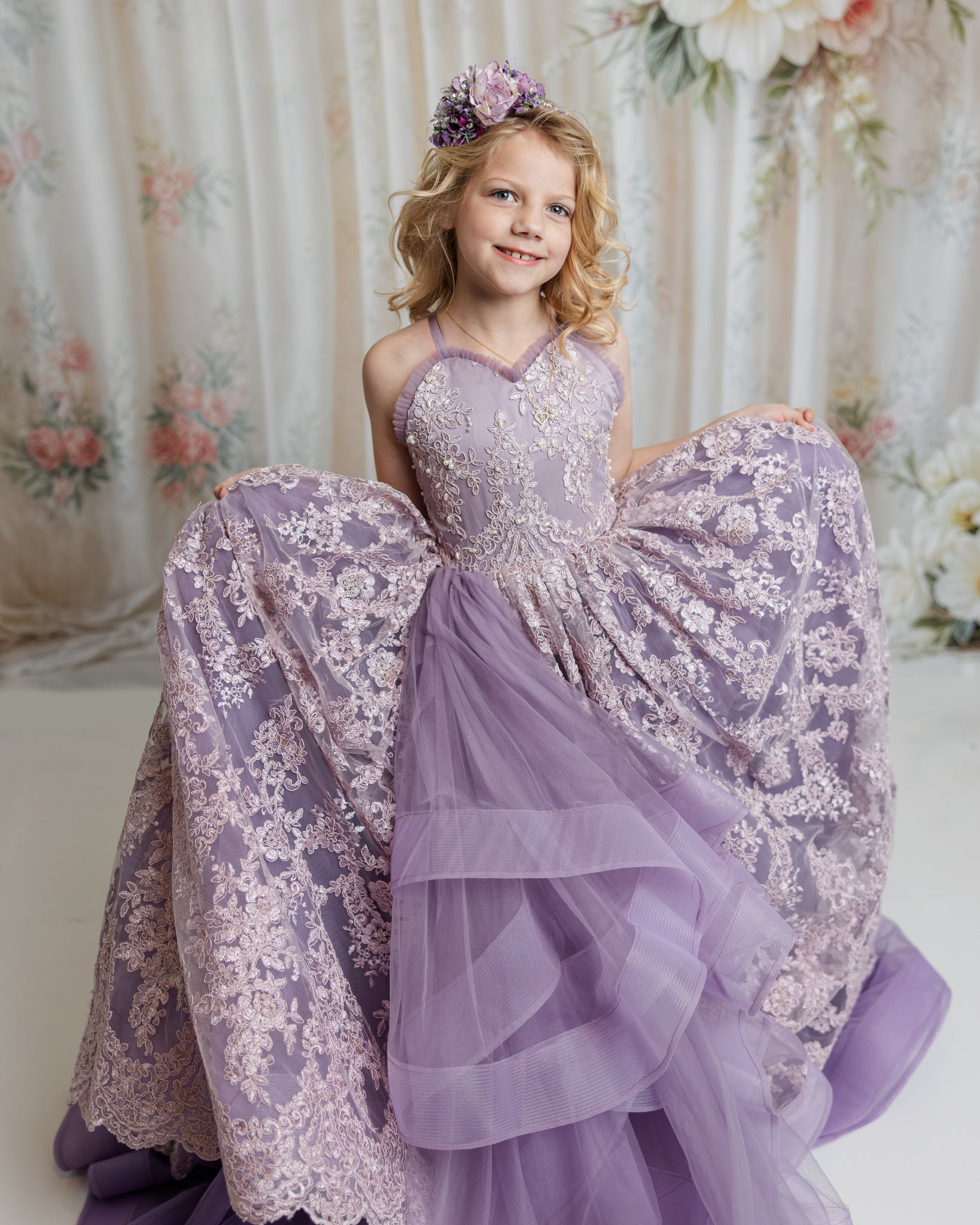 "The Addison Couture Gown with detachable wristlet accents, adding whimsical charm to a luxurious design."