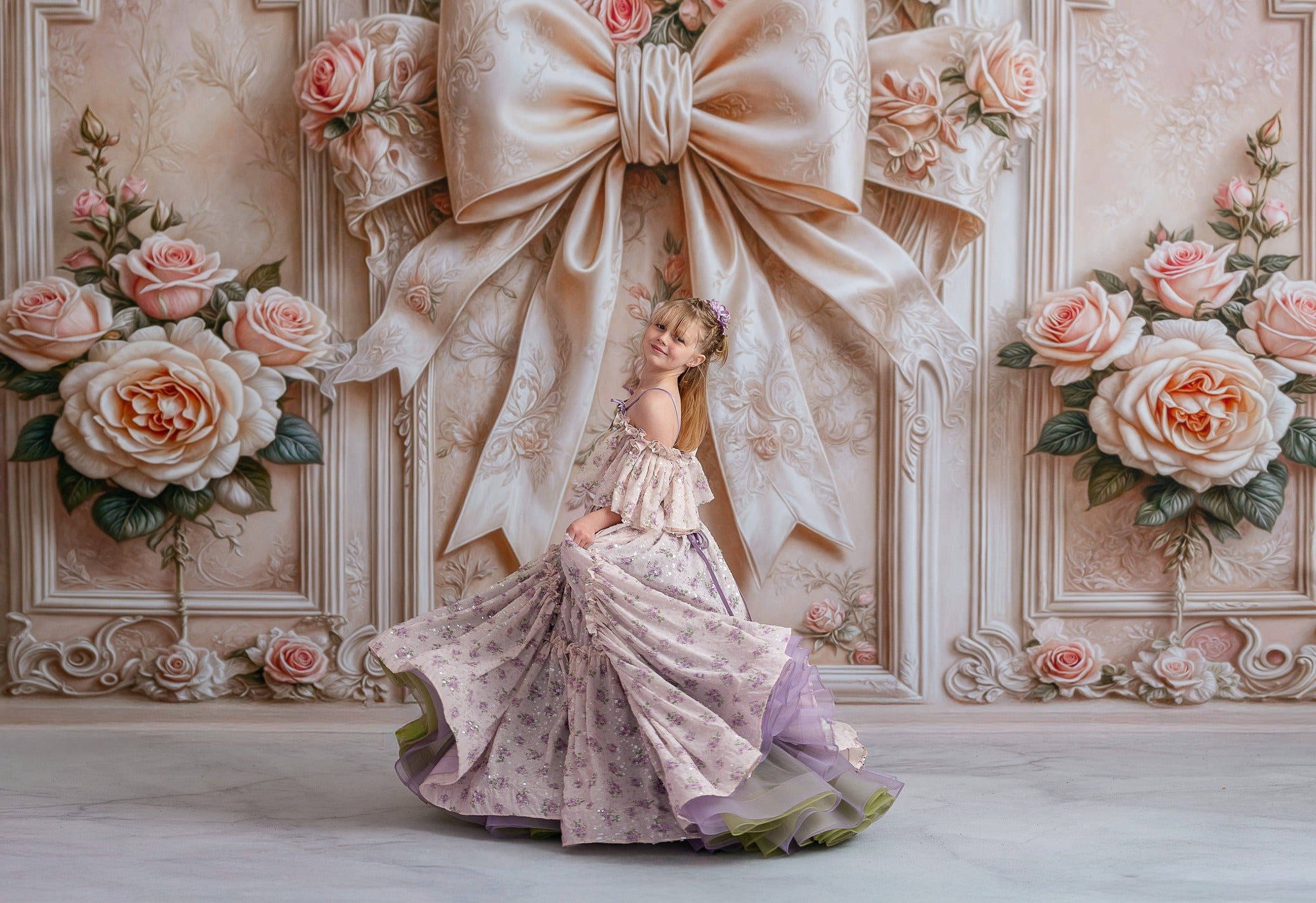 "The Whispering Serenade gown cascades beautifully, embodying elegance with its floor-length silhouette."