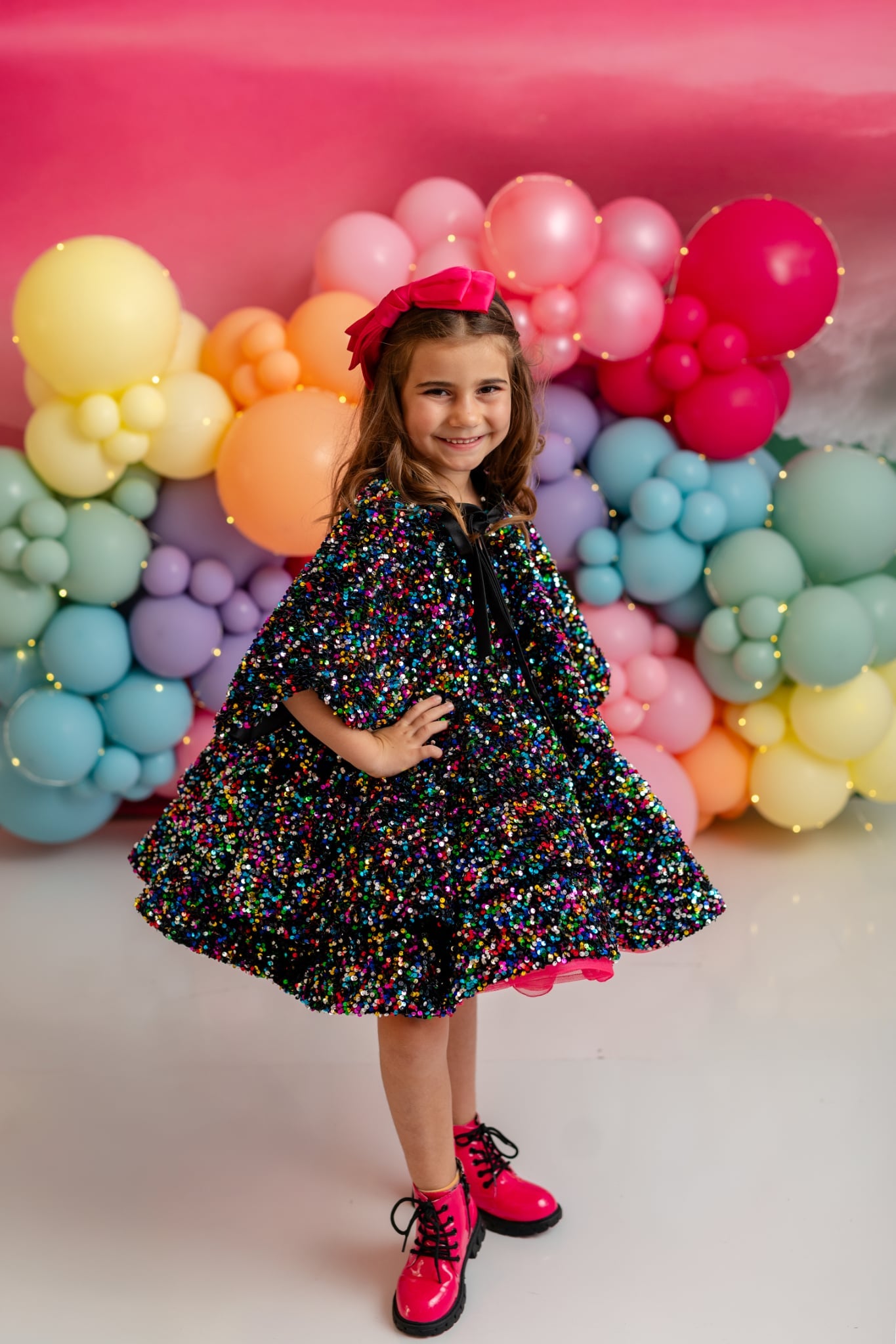 Handmade couture sequin gown with pastel shimmer – perfect for photography and special events