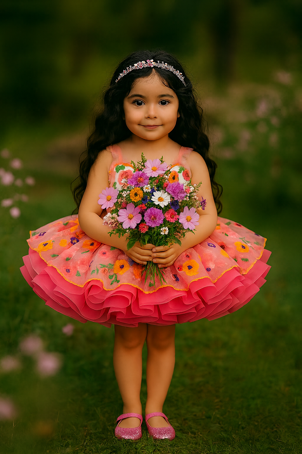 retired rental EUC "Enchanted" -  Petal Length Dress Bold Pink Skirt ( 4 Year - Petite 5 Year)