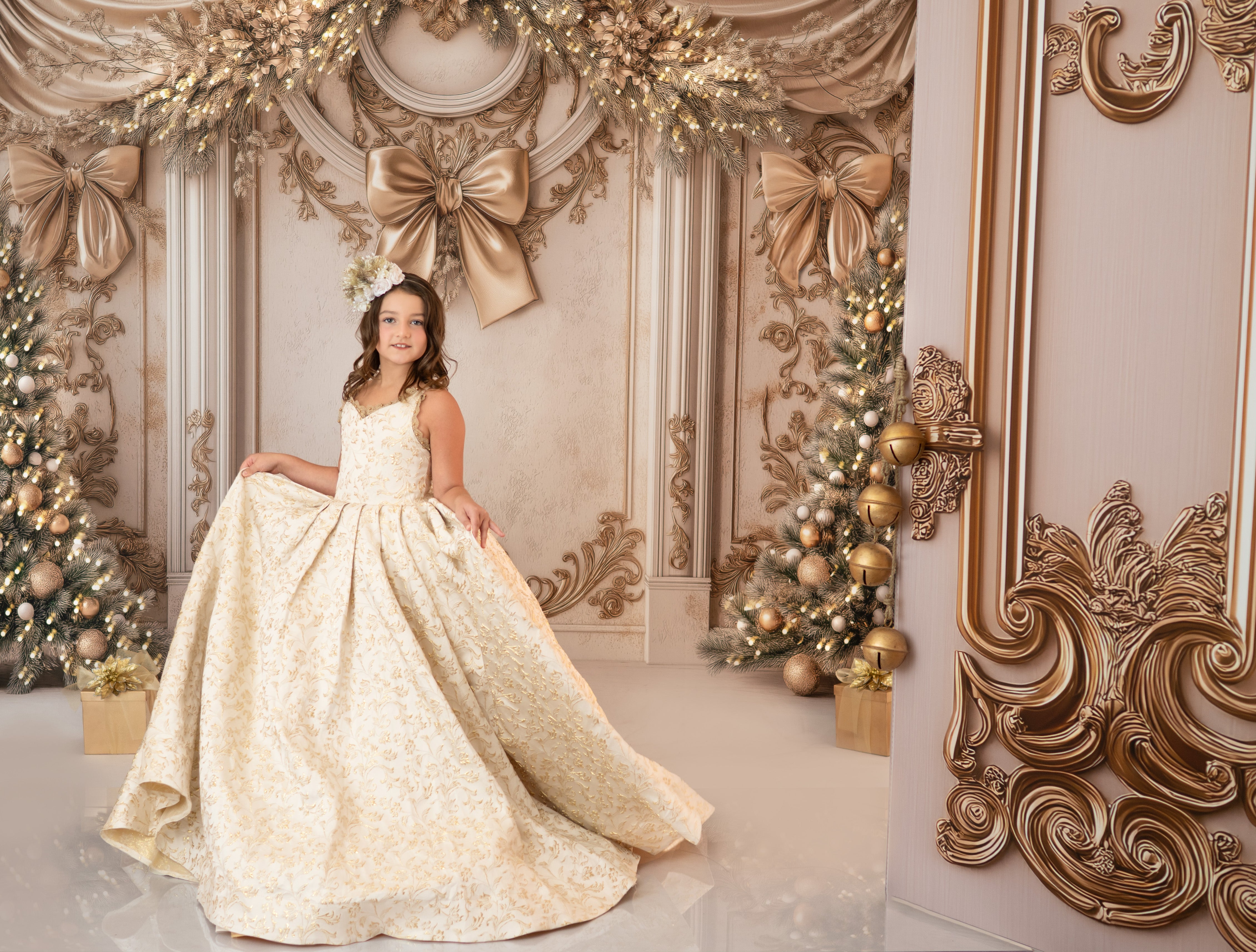 "Gilded Whispers" Floor Length Gown + Cape (7 Year - Petite 10 Year)