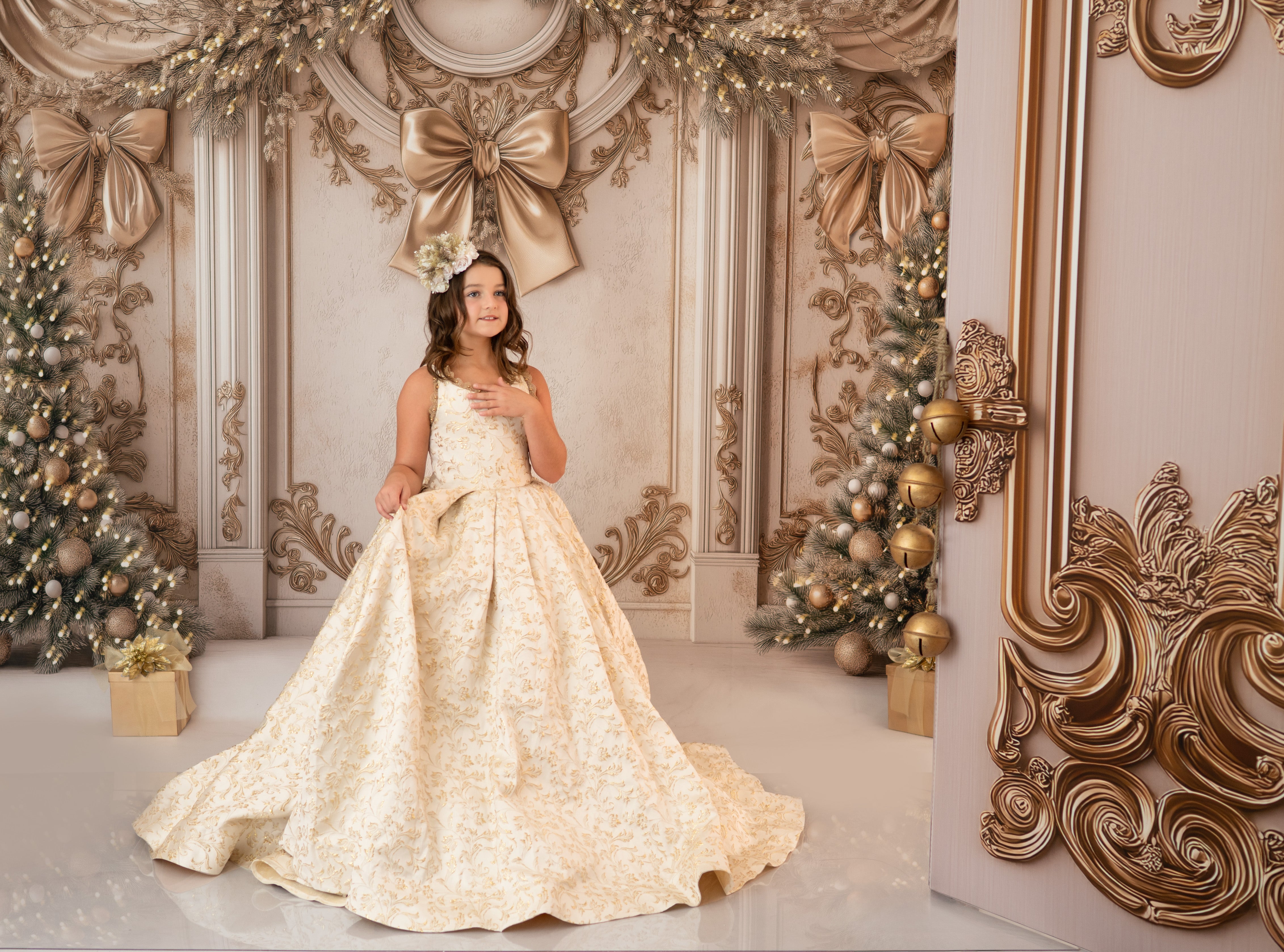 "Gilded Whispers" Floor Length Gown + Cape (7 Year - Petite 10 Year)