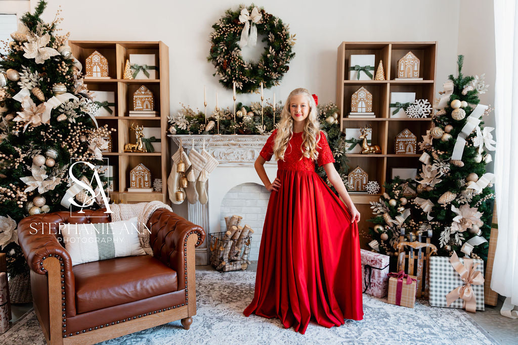 "Scarlet Sparkle" Silk Satin Floor Length Gown (7-10 Year)