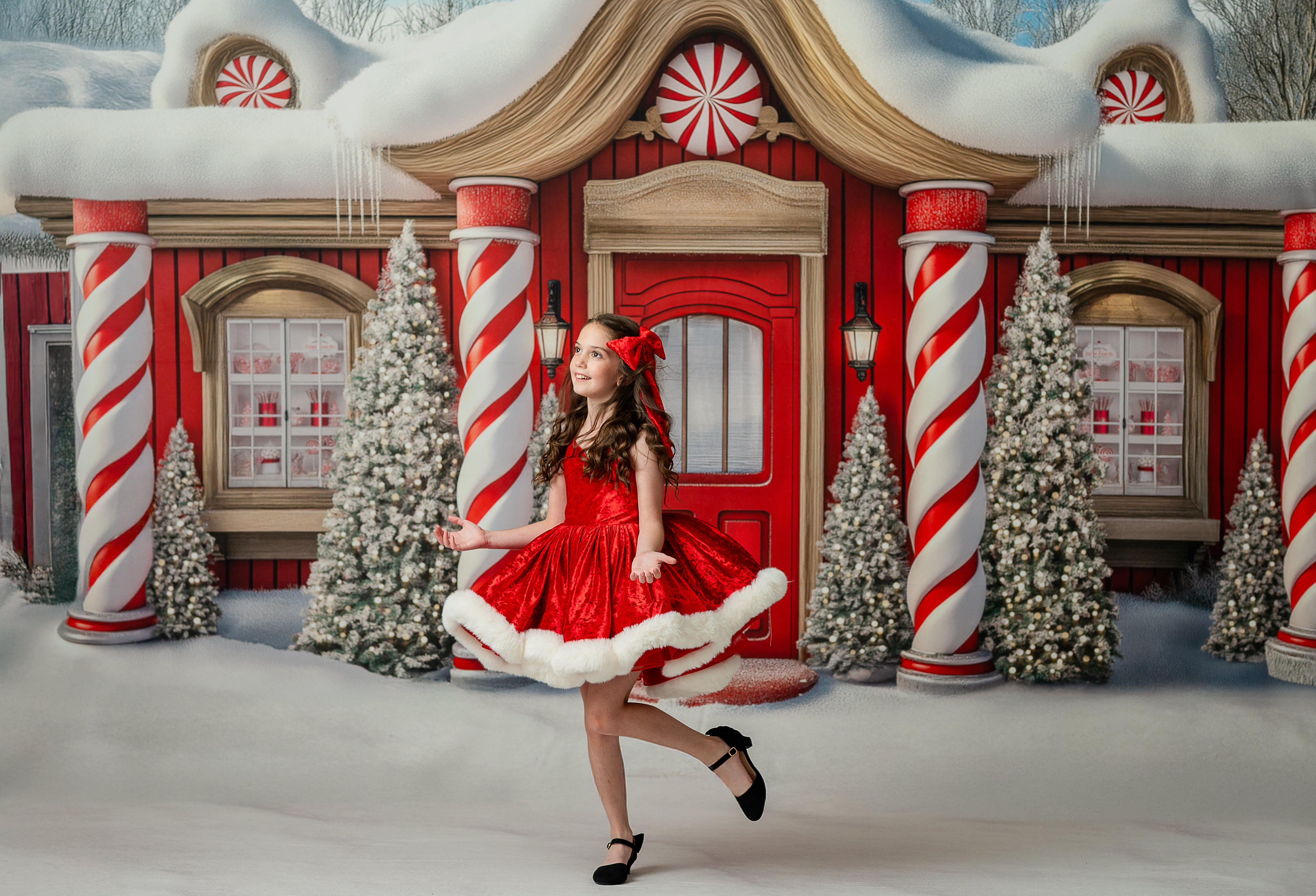 Full view of deluxe holiday dress set styled for Christmas photography