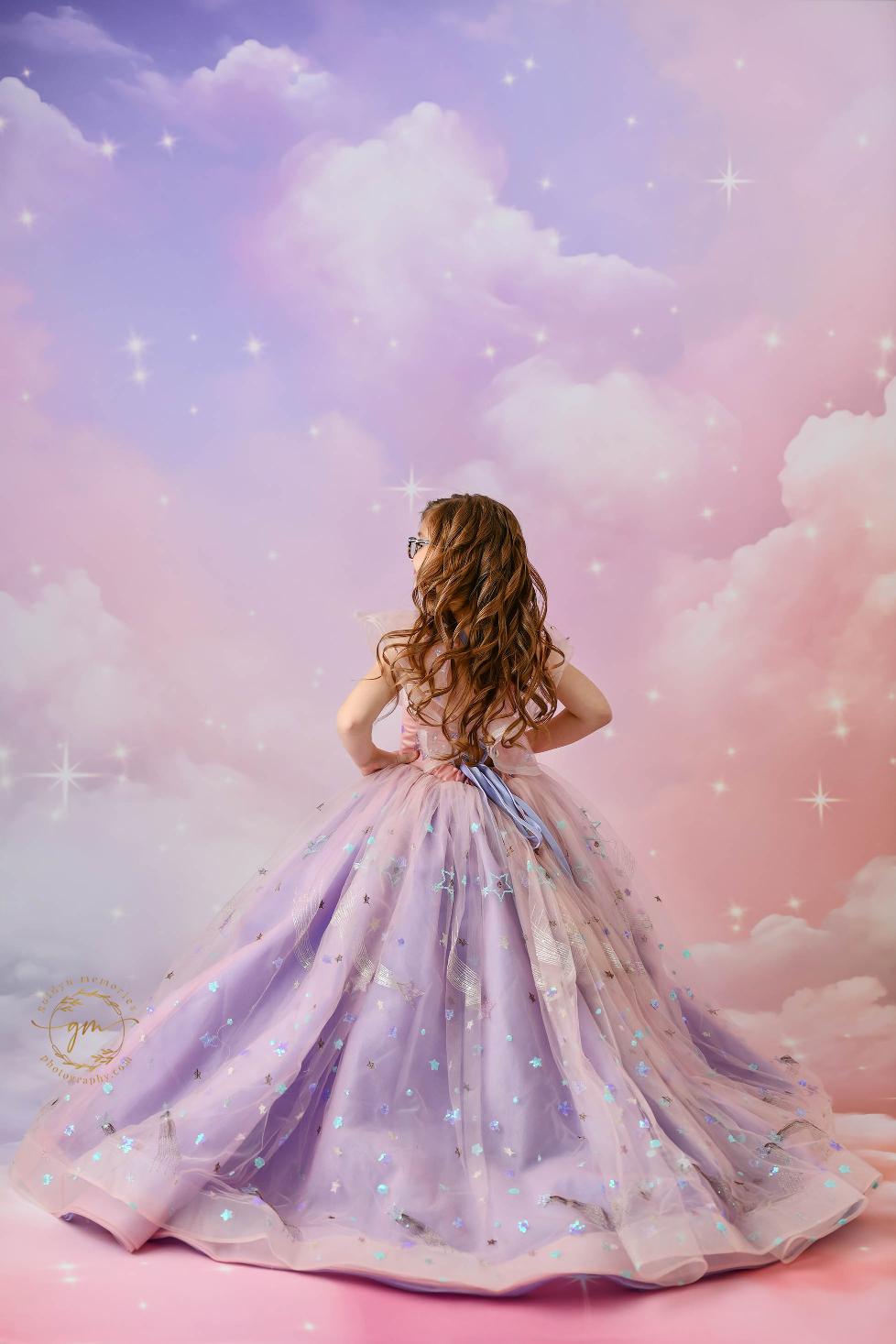 Back shot of couture star gown.