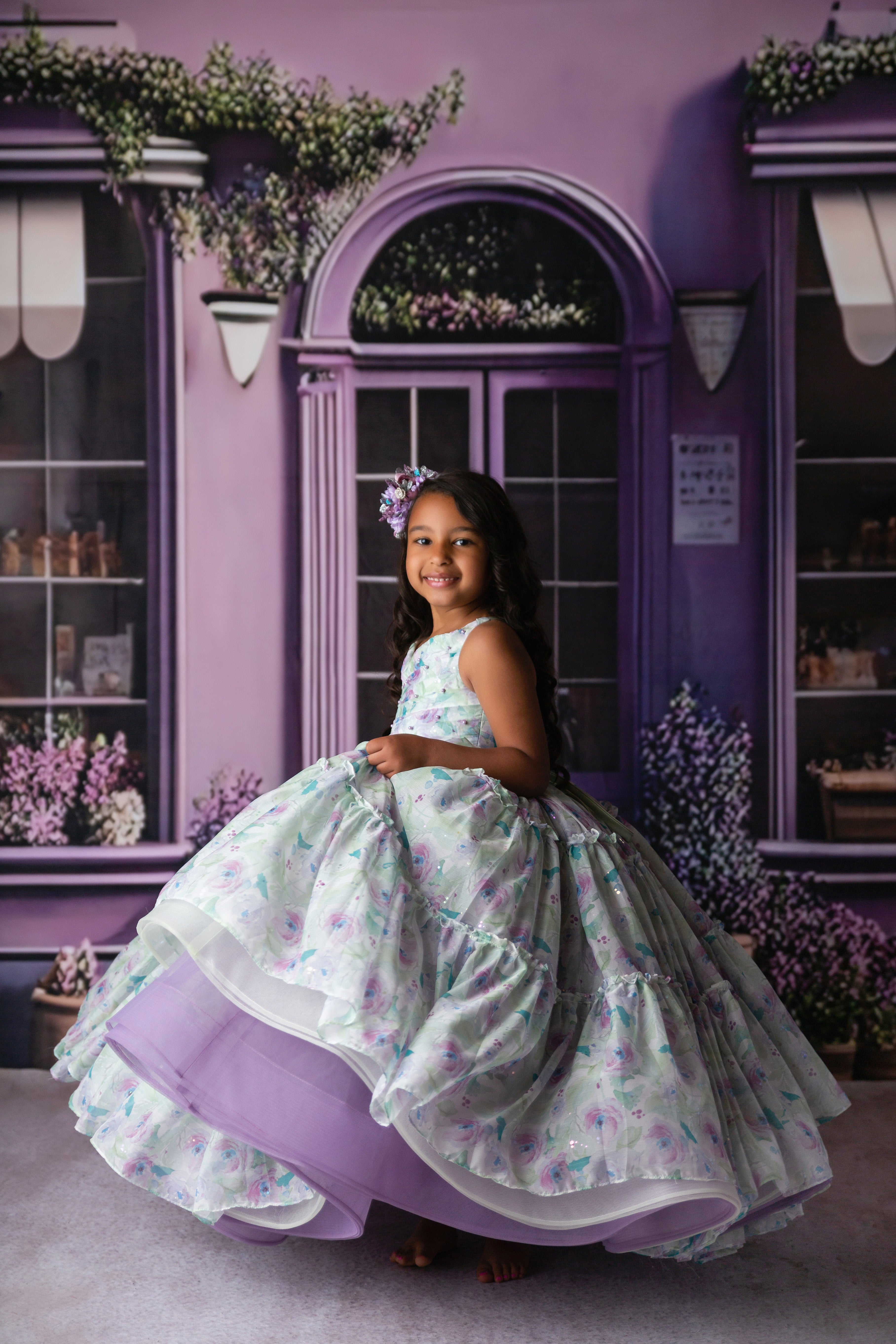 "Paint the flowers" - Toddler Chiffon Floor Length Gown ( 2 Year - 3 Year)