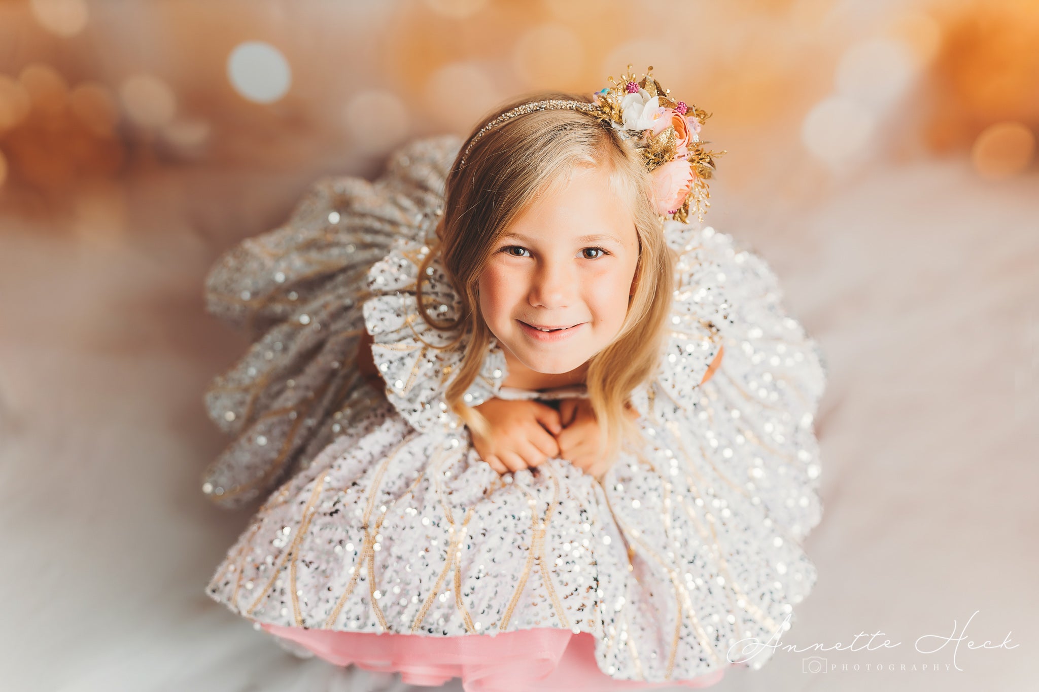 RETIRED RENTAL EUC will not make again OOAK "Sweetheart Dance" - White Petal Length Dress ( 6 Year - Petite 7 Year)