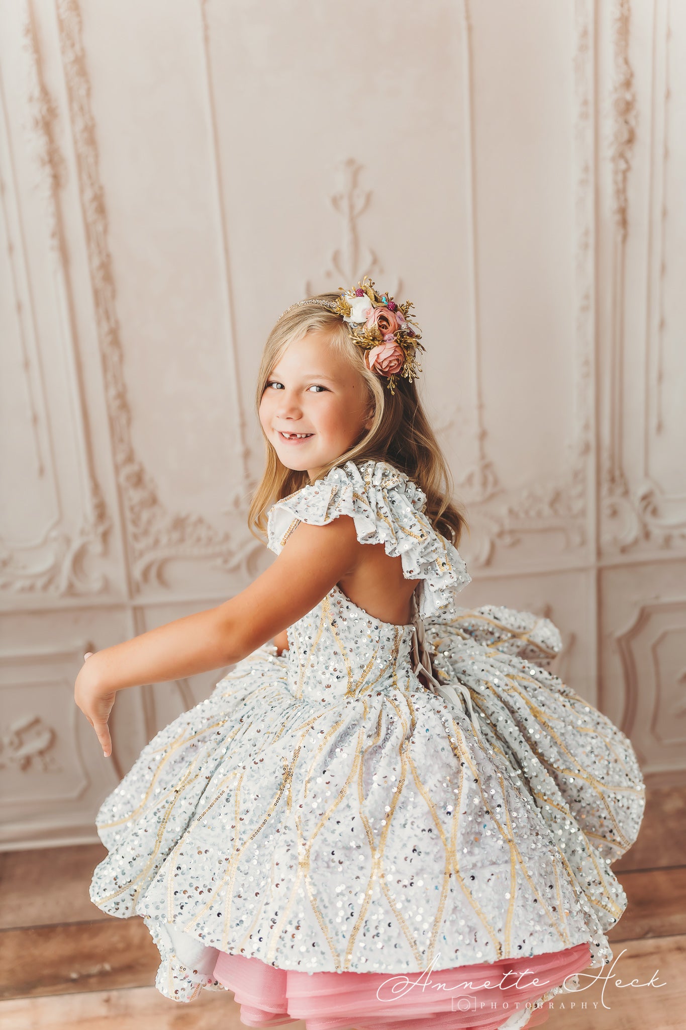 RETIRED RENTAL EUC will not make again OOAK "Sweetheart Dance" - White Petal Length Dress ( 6 Year - Petite 7 Year)