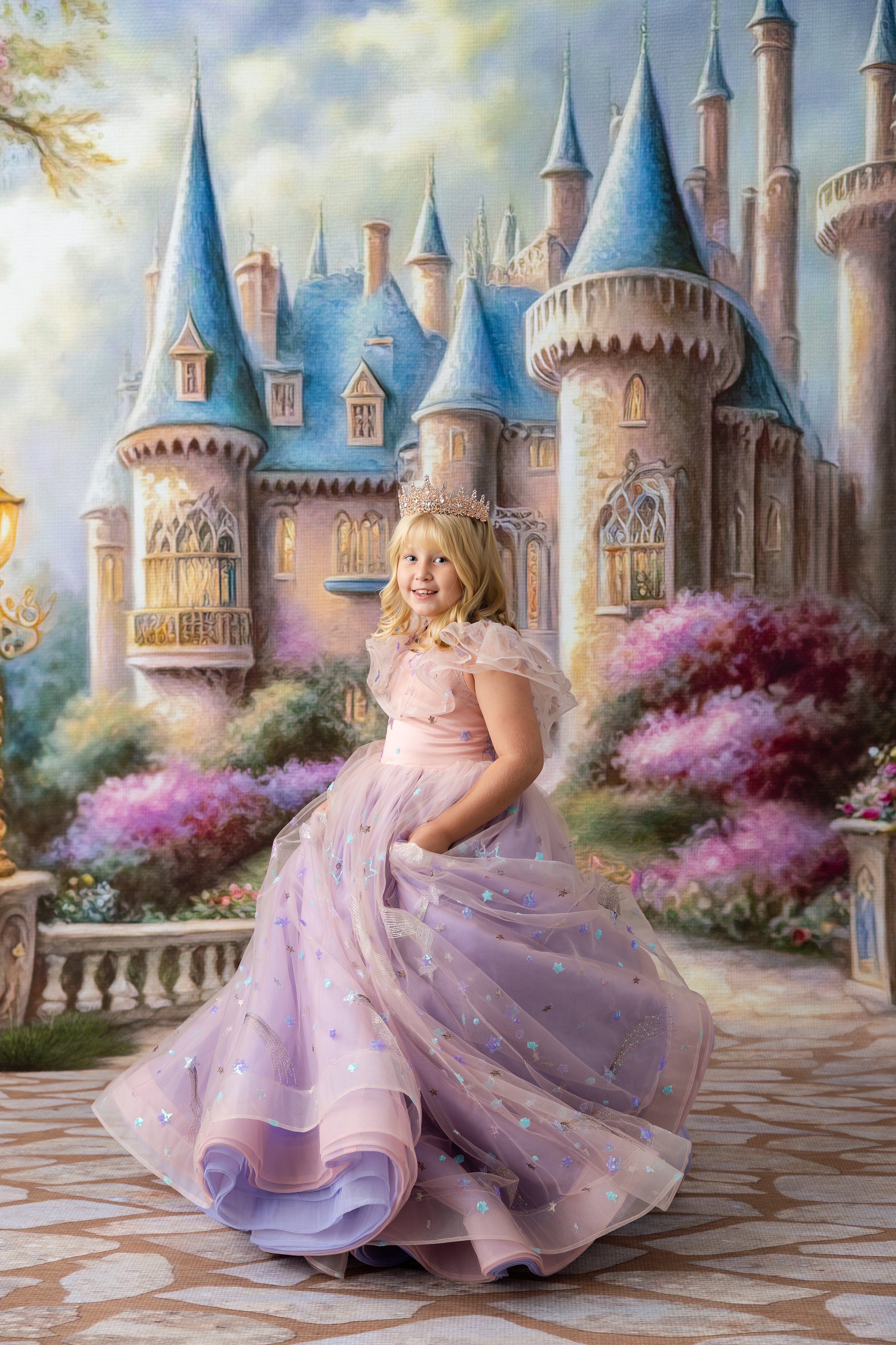 All That Shimmers - Pink and Purple Floor long gown (7 Year-Petite 9 Year)